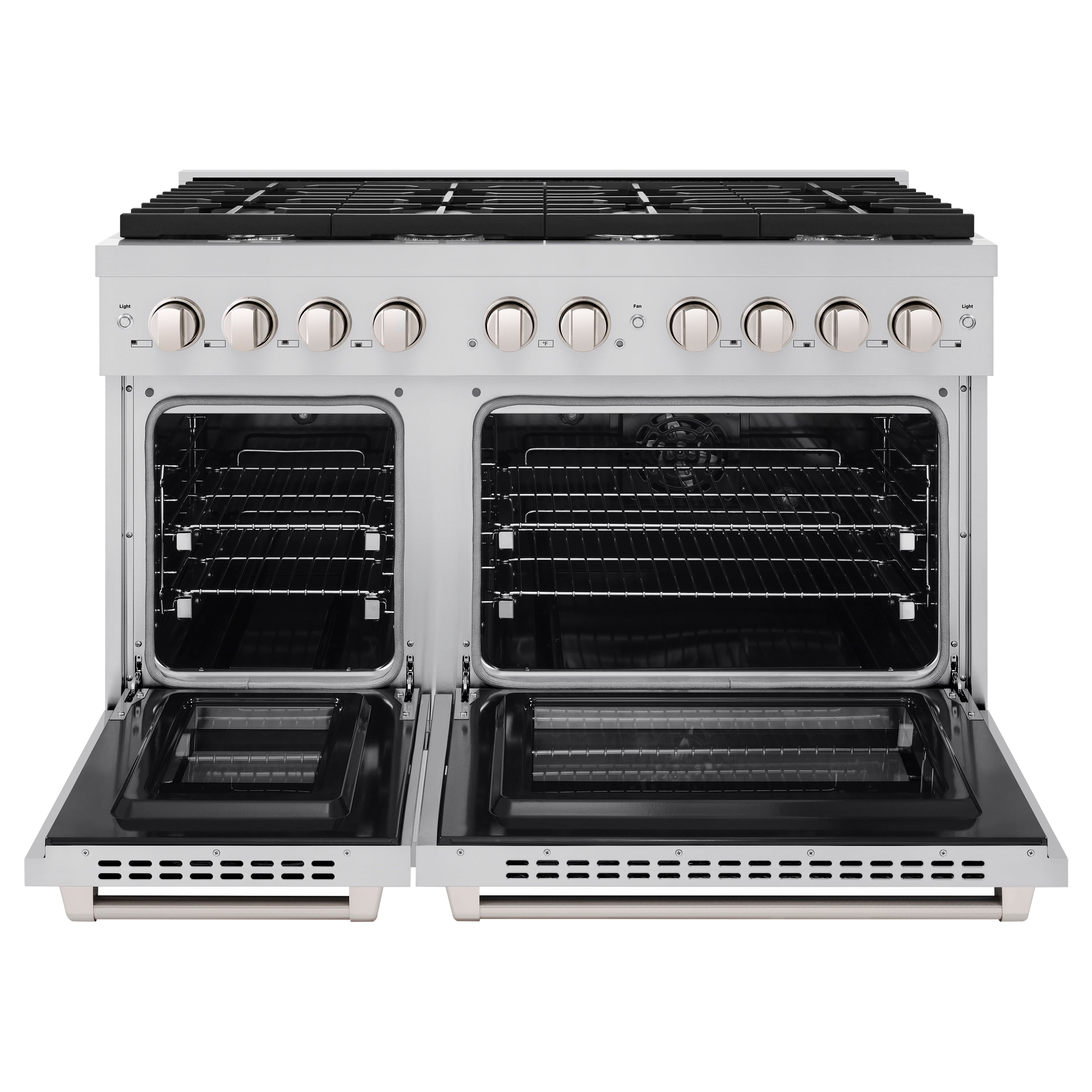 ZLINE 48 in. 6.7 cu. ft. Paramount Double Oven Dual Fuel Range with 8 Burner Gas Cooktop in Stainless Steel with Black Matte Doors (SDR-BLM-48)