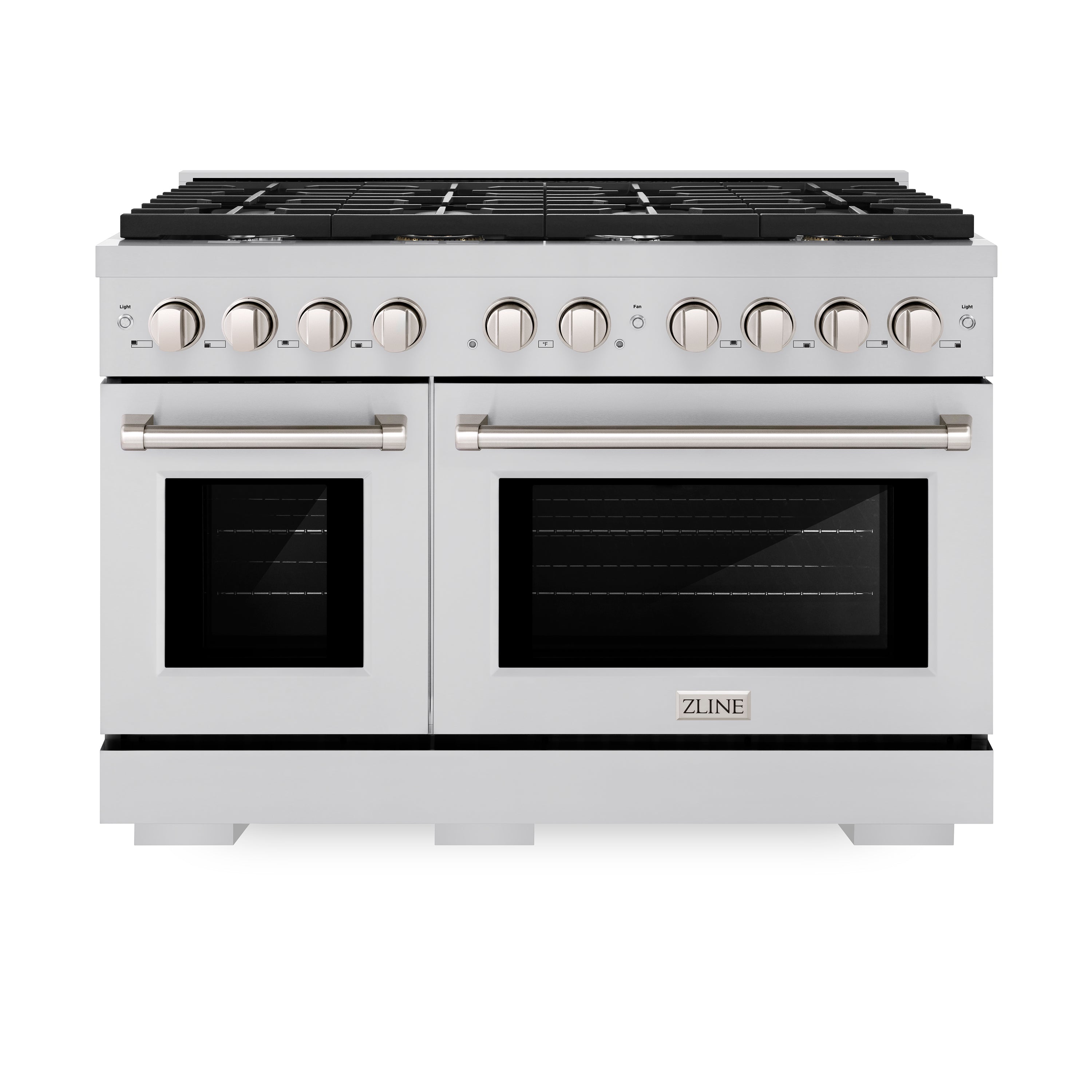 ZLINE 48 in. 6.7 cu. ft. Paramount Double Oven Dual Fuel Range with 8 Burner Gas Cooktop in Stainless Steel with Black Matte Doors (SDR-BLM-48)