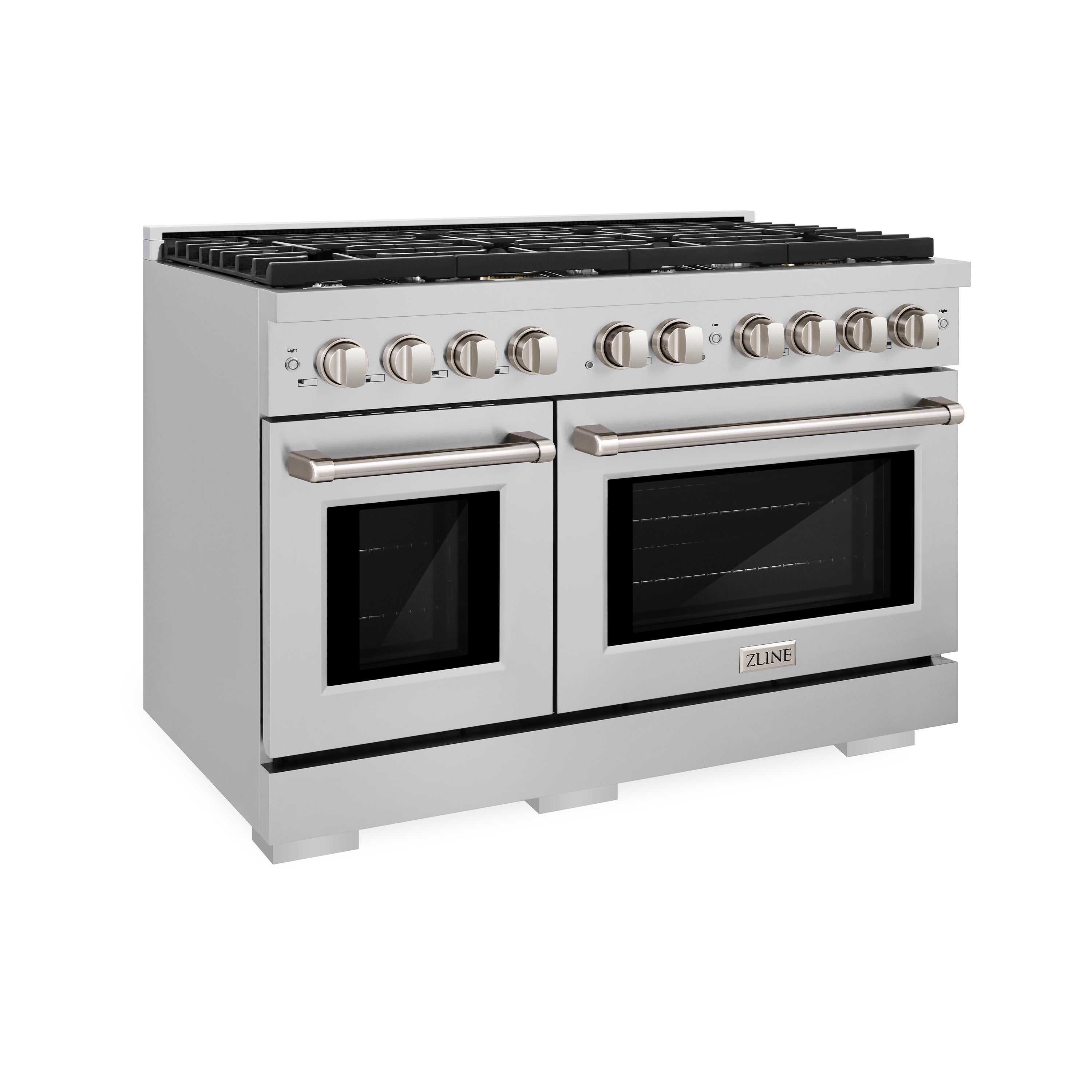 ZLINE 48 in. 6.7 cu. ft. Paramount Double Oven Dual Fuel Range with 8 Burner Gas Cooktop in Stainless Steel with Black Matte Doors (SDR-BLM-48)