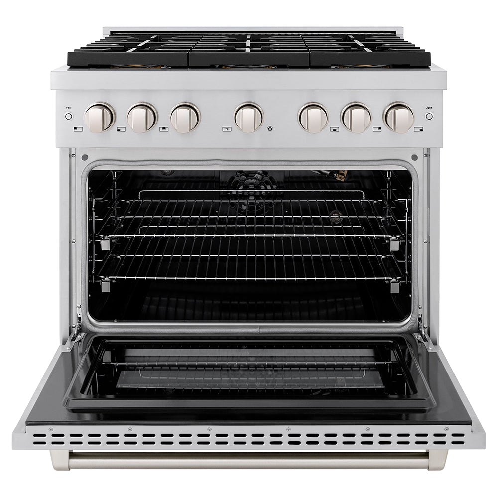 ZLINE 36 in. 5.2 cu. ft. Paramount Gas Range with 6 Burner DuoPro™ Cooktop and Convection Gas Oven in Stainless Steel (PSGR36)