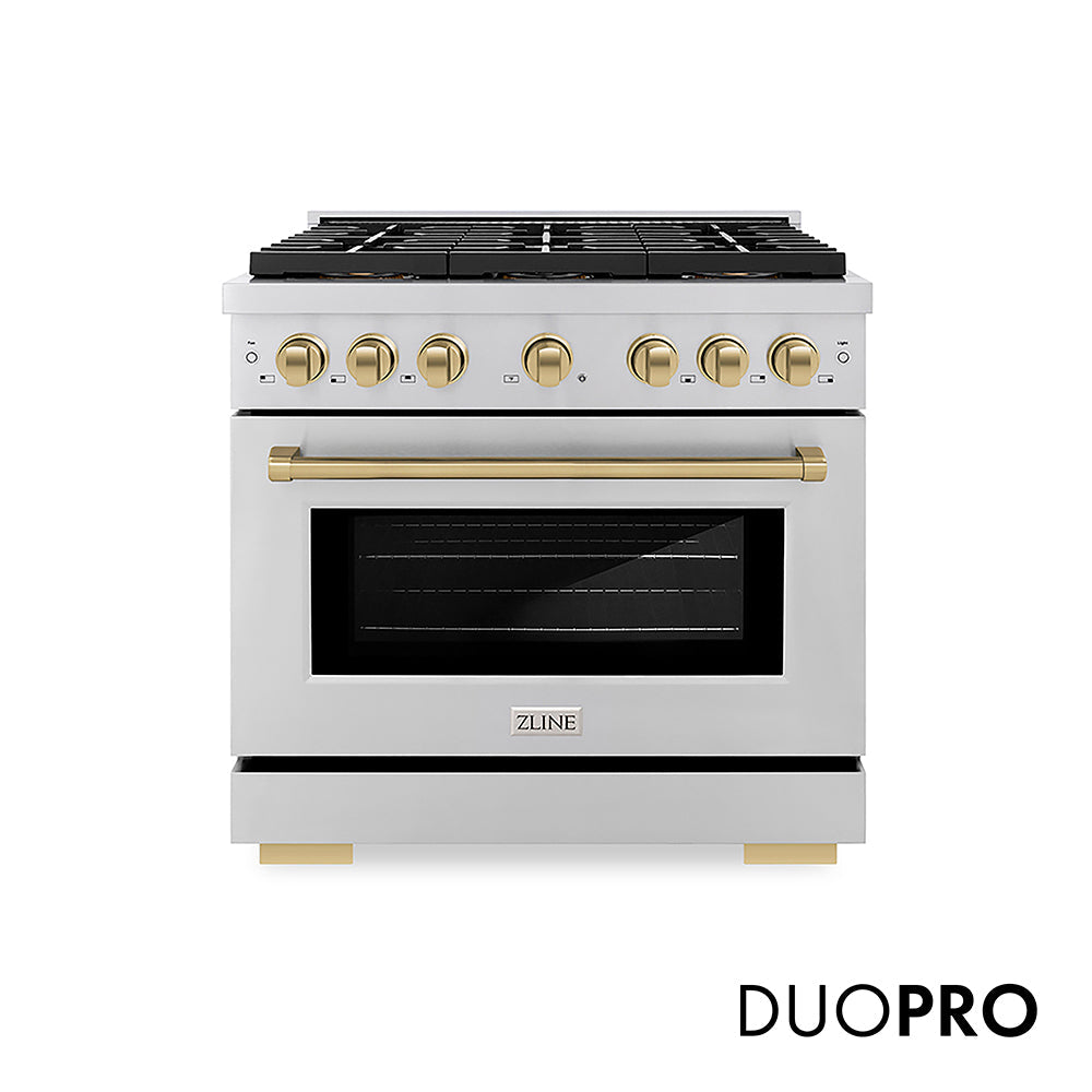 ZLINE Autograph Edition 36 in. 5.2 cu. ft. Paramount Gas Range with 6 Burner DuoPro™ Cooktop and Convection Gas Oven with White Matte Door and Matte Black Accents (PSGRZ-WM-36-MB)