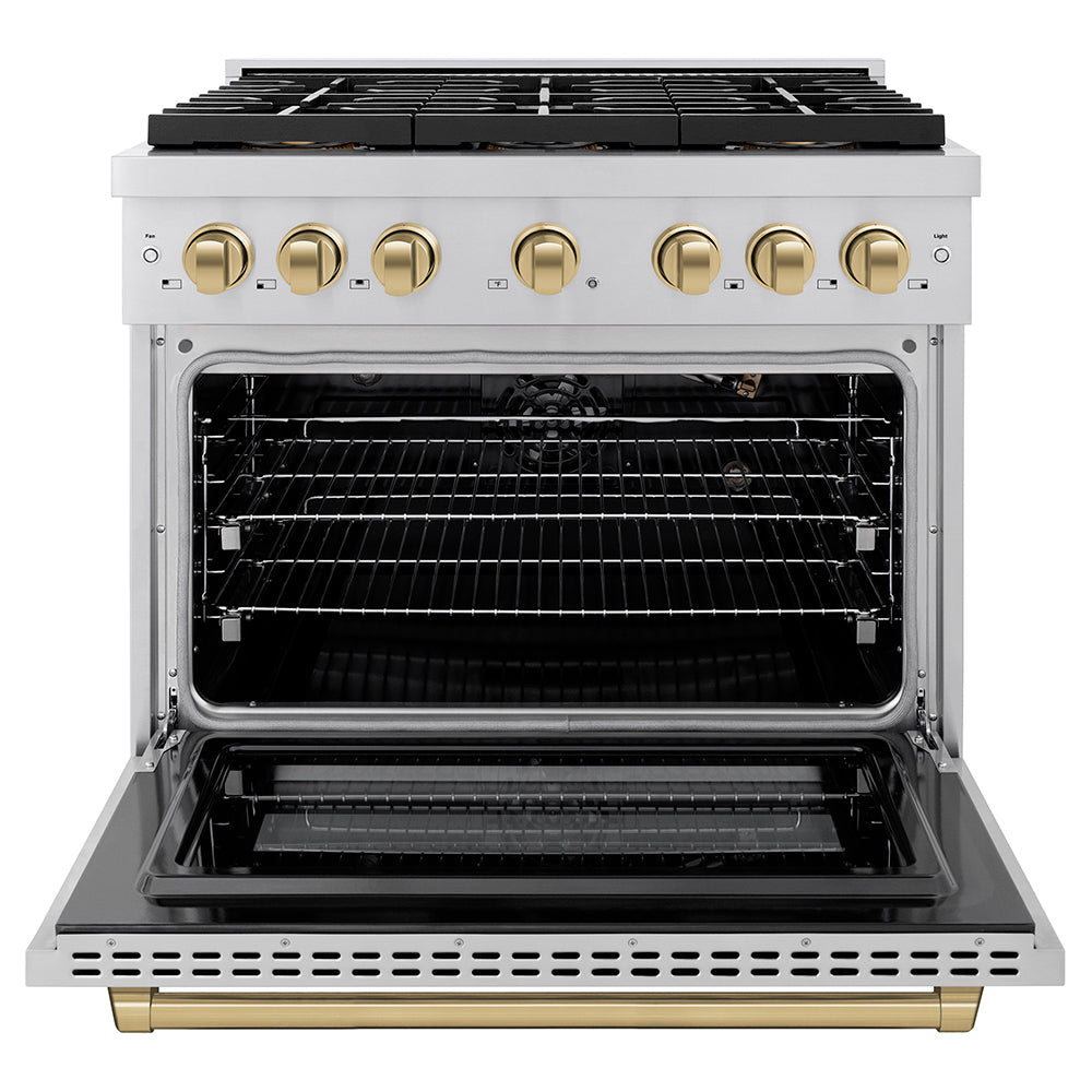 ZLINE Autograph Edition 36 in. 5.2 cu. ft. Paramount Gas Range with 6 Burner DuoPro™ Cooktop and Convection Gas Oven with White Matte Door and Matte Black Accents (PSGRZ-WM-36-MB)