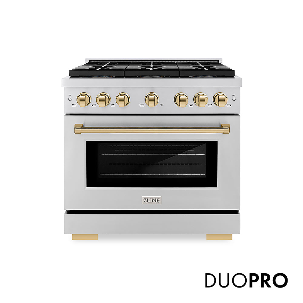ZLINE Autograph Edition 36 in. 5.2 cu. ft. Paramount Gas Range with 6 Burner DuoPro™ Cooktop and Convection Gas Oven with White Matte Door and Matte Black Accents (PSGRZ-WM-36-MB)