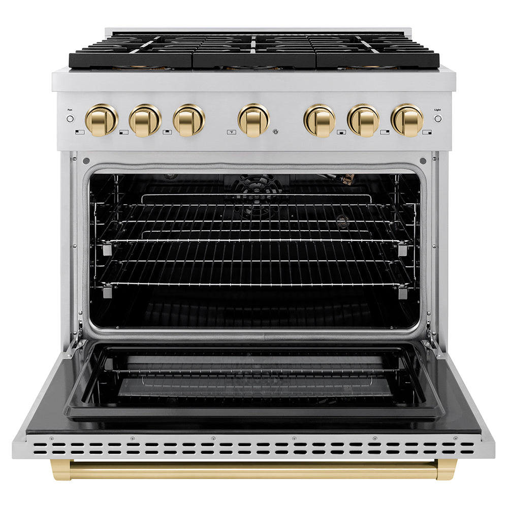ZLINE Autograph Edition 36 in. 5.2 cu. ft. Paramount Gas Range with 6 Burner DuoPro™ Cooktop and Convection Gas Oven with White Matte Door and Matte Black Accents (PSGRZ-WM-36-MB)