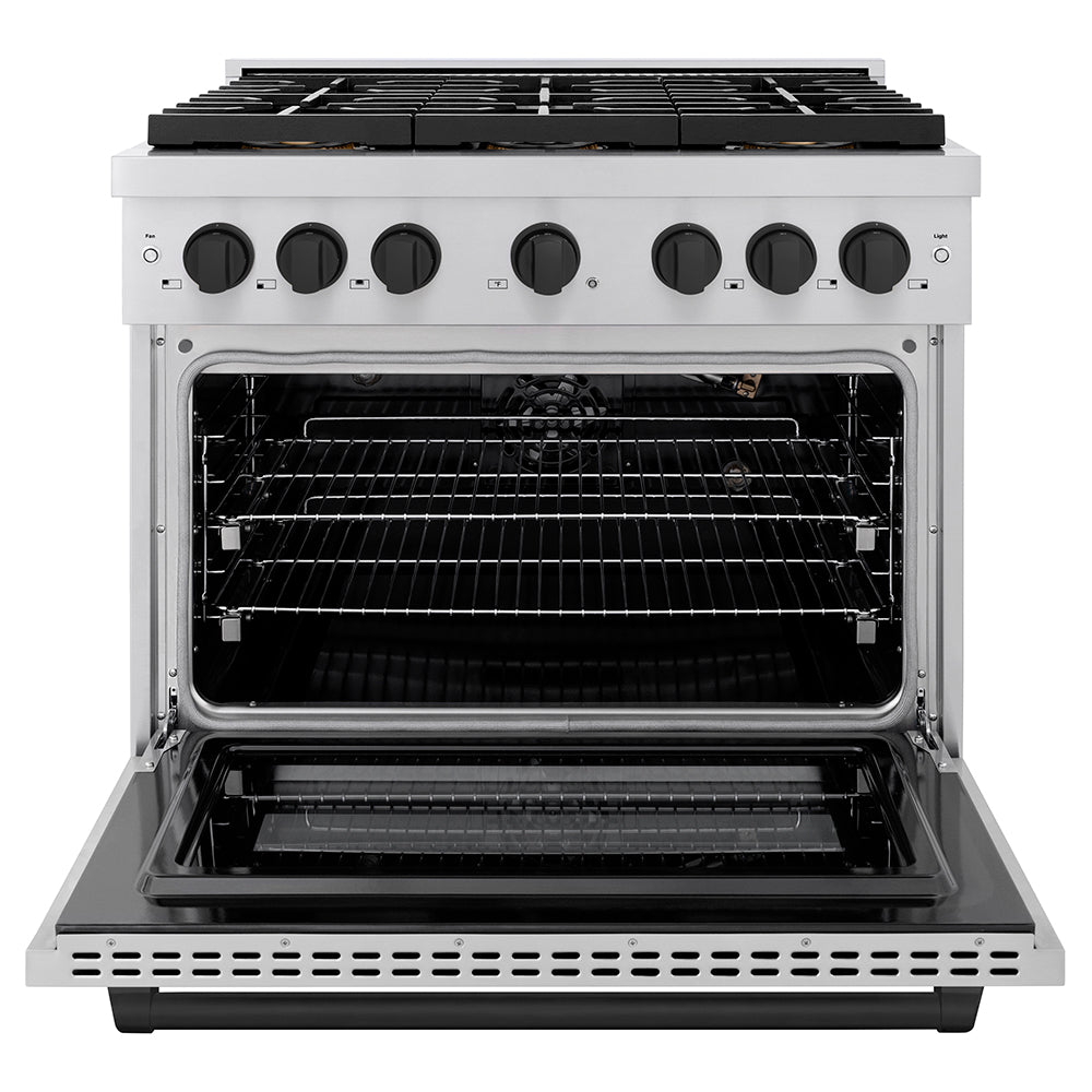 ZLINE Autograph Edition 36 in. 5.2 cu. ft. Paramount Gas Range with 6 Burner DuoPro™ Cooktop and Convection Gas Oven with White Matte Door and Matte Black Accents (PSGRZ-WM-36-MB)