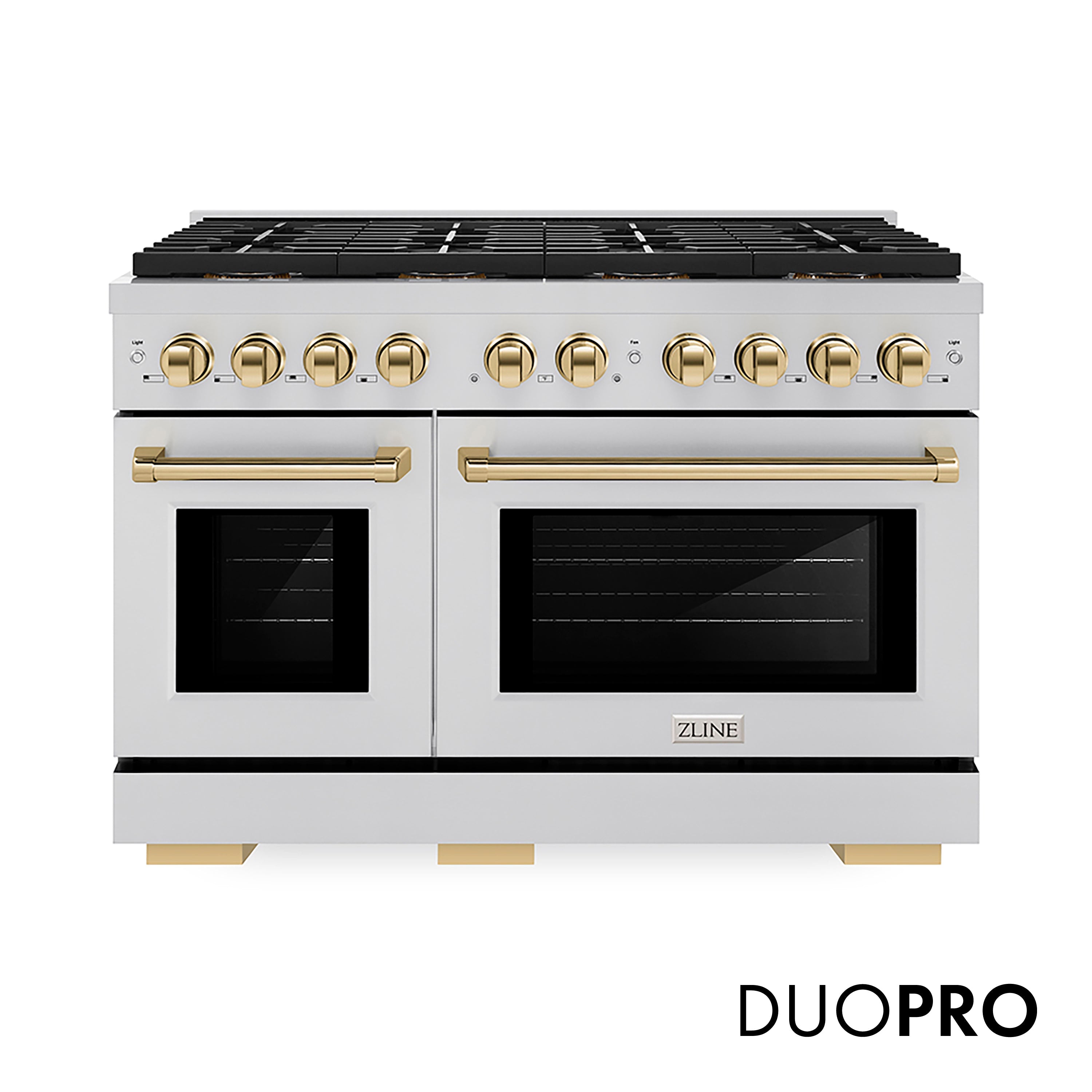 ZLINE Autograph Edition 48 in. 6.7 cu. ft. Paramount Gas Range with 8 Burner DuoPro™ Cooktop and Dual Ovens with White Matte Doors and Matte Black Accents (PSGRZ-WM-48-MB)