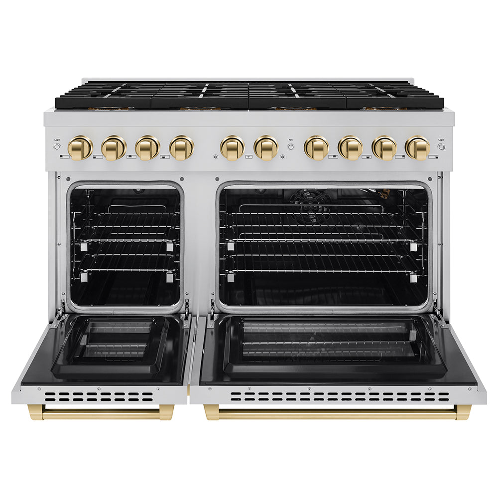 ZLINE Autograph Edition 48 in. 6.7 cu. ft. Paramount Gas Range with 8 Burner DuoPro™ Cooktop and Dual Ovens with White Matte Doors and Matte Black Accents (PSGRZ-WM-48-MB)