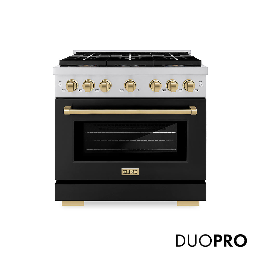 ZLINE Autograph Edition 36 in. 5.2 cu. ft. Paramount Gas Range with 6 Burner DuoPro™ Cooktop and Convection Gas Oven with White Matte Door and Matte Black Accents (PSGRZ-WM-36-MB)