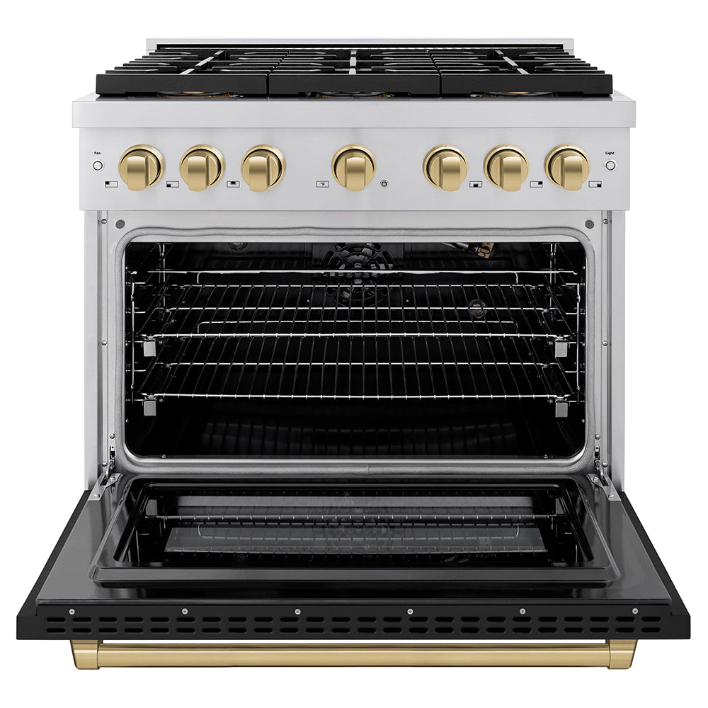 ZLINE Autograph Edition 36 in. 5.2 cu. ft. Paramount Gas Range with 6 Burner DuoPro™ Cooktop and Convection Gas Oven with White Matte Door and Matte Black Accents (PSGRZ-WM-36-MB)