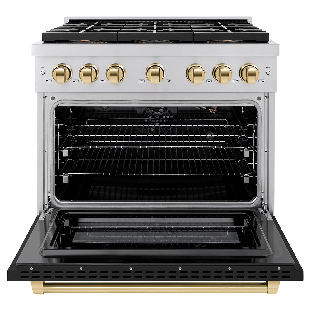 ZLINE Autograph Edition 36 in. 5.2 cu. ft. Paramount Gas Range with 6 Burner DuoPro™ Cooktop and Convection Gas Oven with White Matte Door and Matte Black Accents (PSGRZ-WM-36-MB)