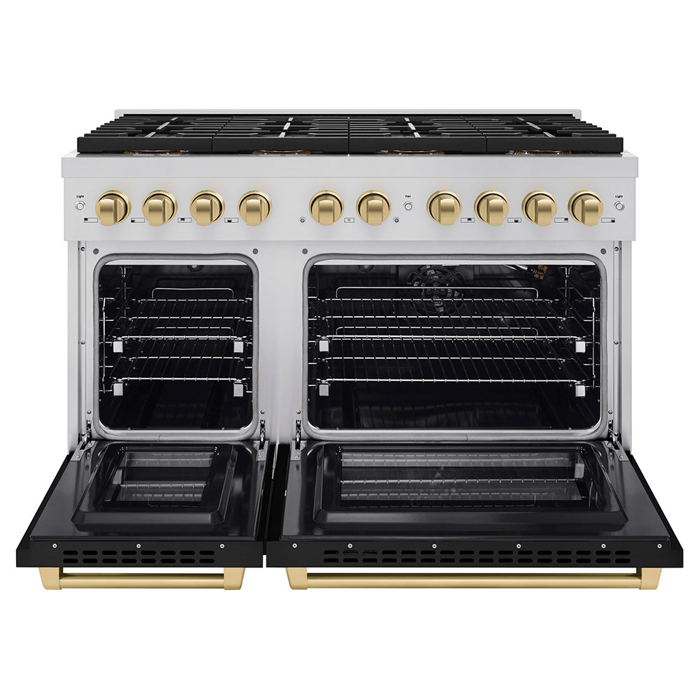 ZLINE Autograph Edition 48 in. 6.7 cu. ft. Paramount Gas Range with 8 Burner DuoPro™ Cooktop and Dual Ovens with White Matte Doors and Matte Black Accents (PSGRZ-WM-48-MB)