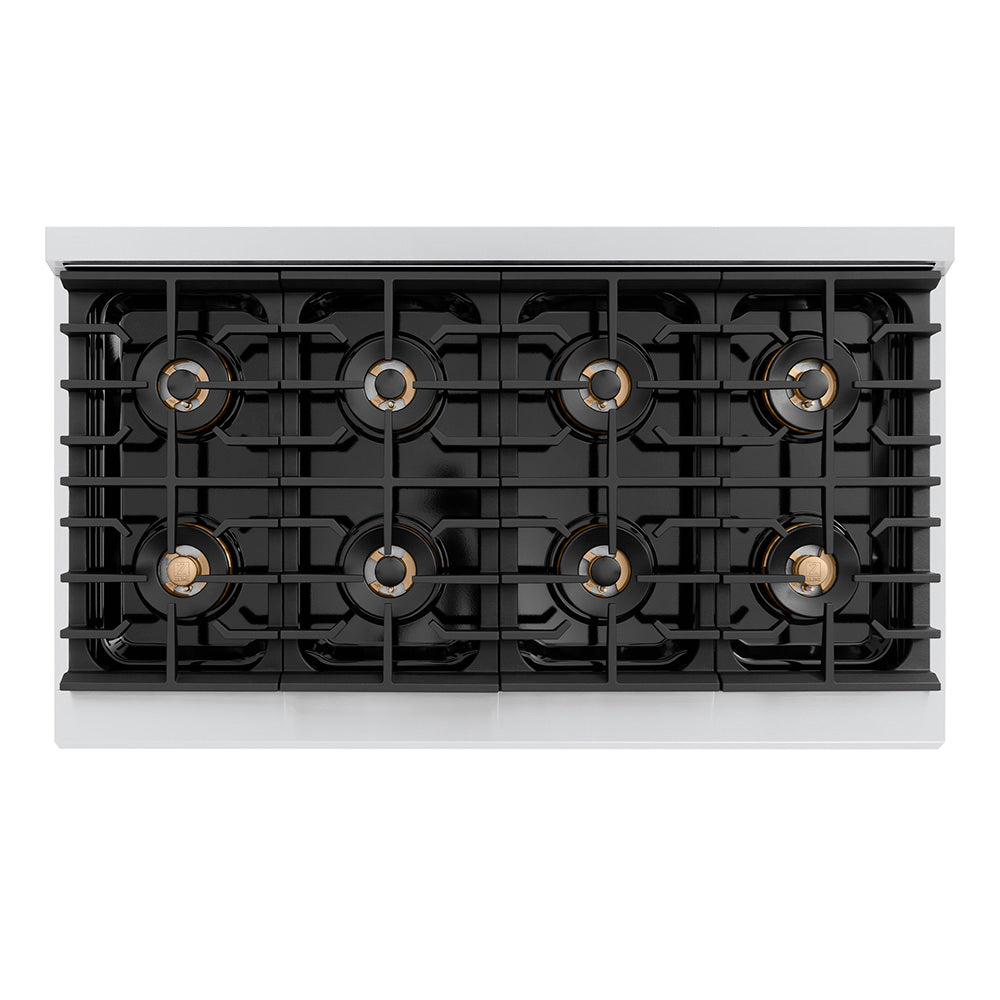 ZLINE Autograph Edition 48 in. 6.7 cu. ft. Paramount Gas Range with 8 Burner DuoPro™ Cooktop and Dual Ovens with White Matte Doors and Matte Black Accents (PSGRZ-WM-48-MB)