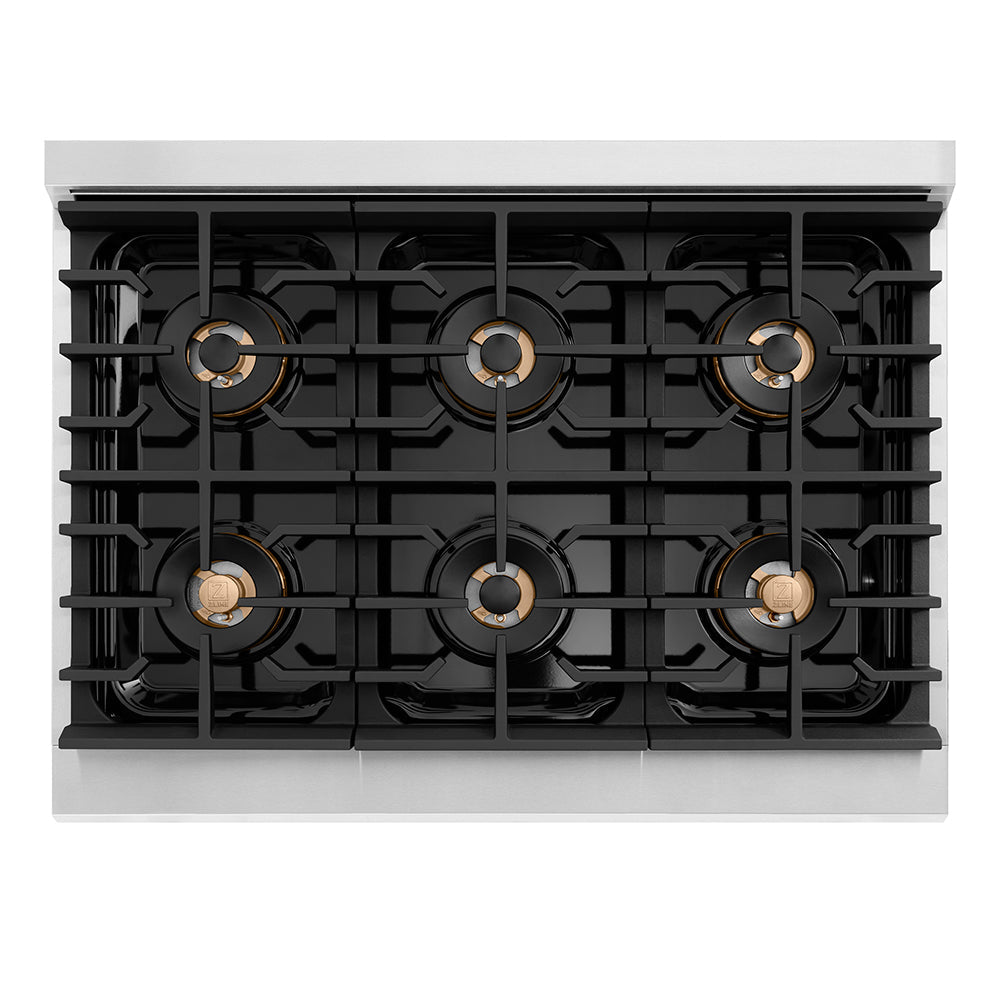 ZLINE Autograph Edition 36 in. 5.2 cu. ft. Paramount Gas Range with 6 Burner DuoPro™ Cooktop and Convection Gas Oven with White Matte Door and Matte Black Accents (PSGRZ-WM-36-MB)