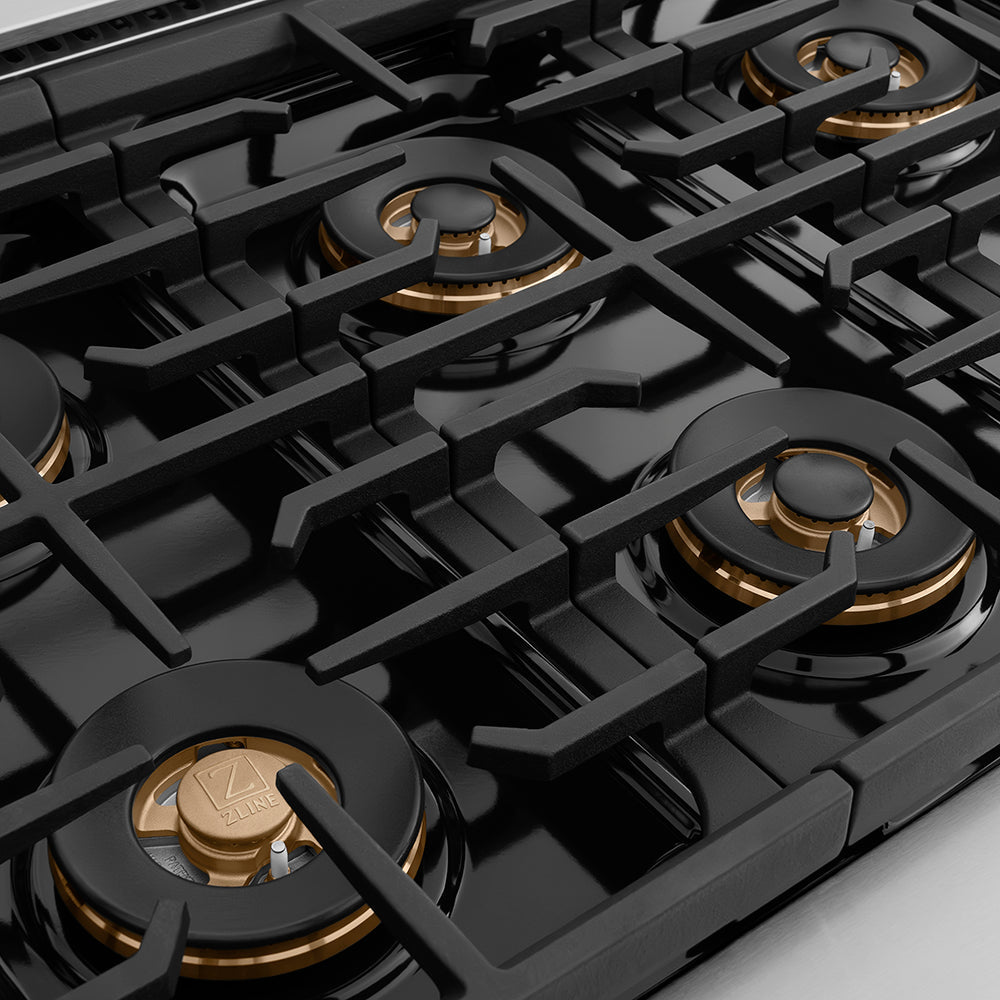 ZLINE Autograph Edition 48 in. 6.7 cu. ft. Paramount Gas Range with 8 Burner DuoPro™ Cooktop and Dual Ovens with White Matte Doors and Matte Black Accents (PSGRZ-WM-48-MB)