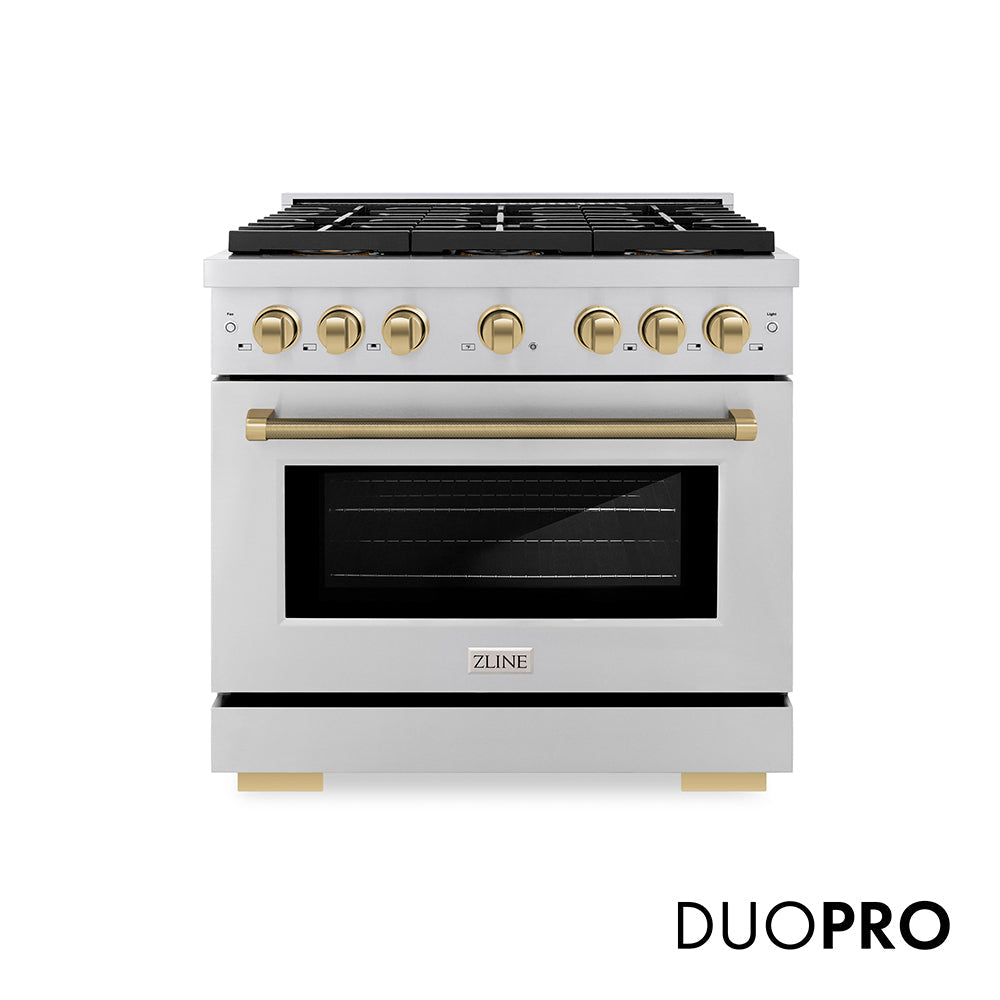ZLINE Autograph Edition 36 in. 5.2 cu. ft. Paramount Gas Range with 6 Burner DuoPro™ Cooktop and Convection Gas Oven with White Matte Door and Matte Black Accents (PSGRZ-WM-36-MB)