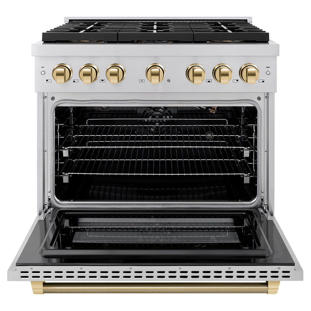 ZLINE Autograph Edition 36 in. 5.2 cu. ft. Paramount Gas Range with 6 Burner DuoPro™ Cooktop and Convection Gas Oven with White Matte Door and Matte Black Accents (PSGRZ-WM-36-MB)