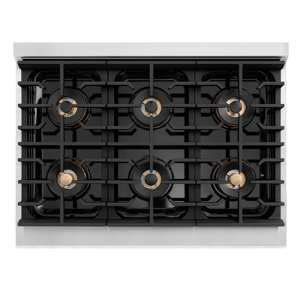ZLINE Autograph Edition 36 in. 5.2 cu. ft. Paramount Gas Range with 6 Burner DuoPro™ Cooktop and Convection Gas Oven with White Matte Door and Matte Black Accents (PSGRZ-WM-36-MB)