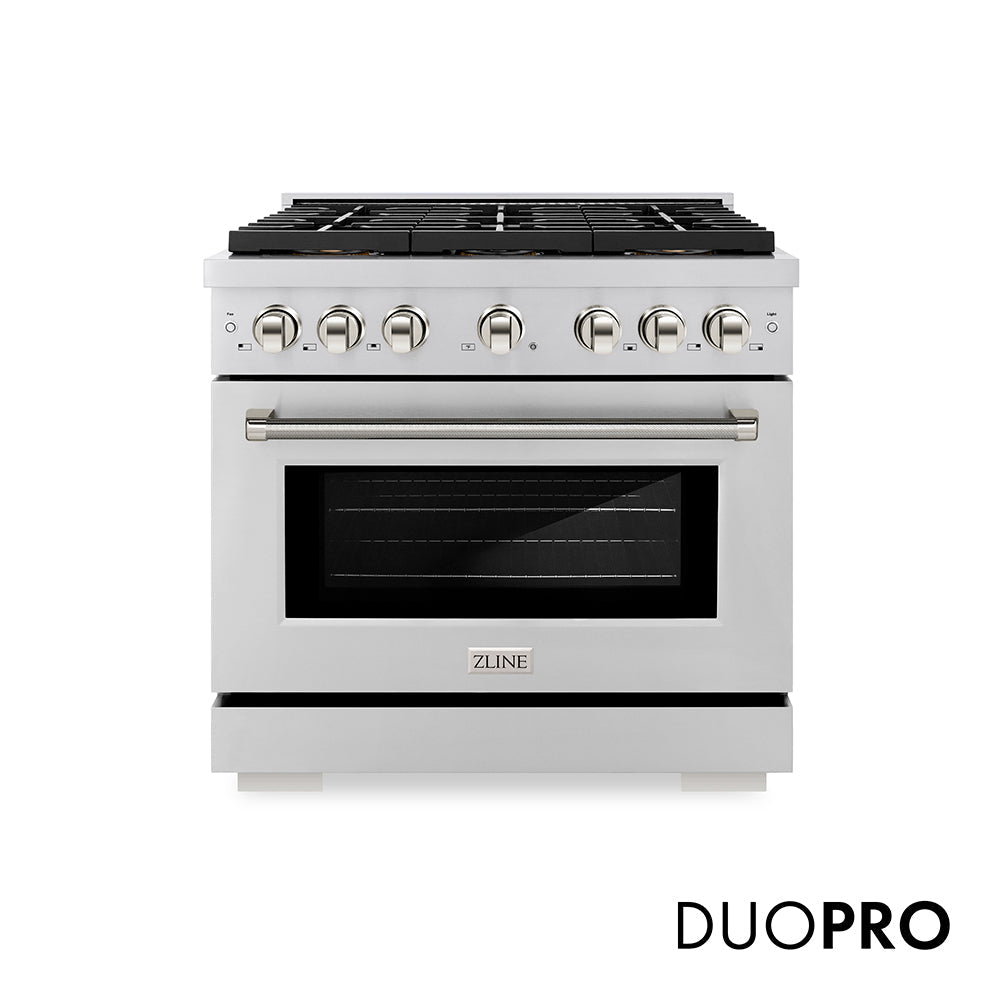 ZLINE Autograph Edition 36 in. 5.2 cu. ft. Paramount Gas Range with 6 Burner DuoPro™ Cooktop and Convection Gas Oven with White Matte Door and Matte Black Accents (PSGRZ-WM-36-MB)