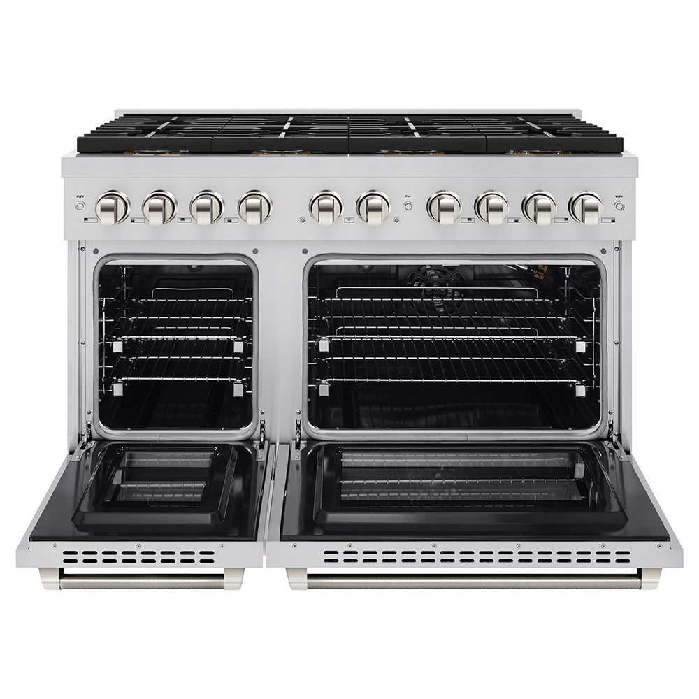 ZLINE Autograph Edition 48 in. 6.7 cu. ft. Paramount Gas Range with 8 Burner DuoPro™ Cooktop and Dual Ovens with White Matte Doors and Matte Black Accents (PSGRZ-WM-48-MB)