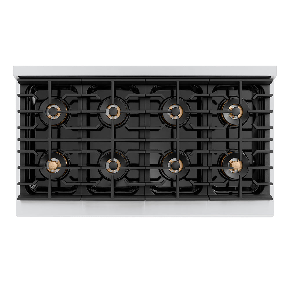 ZLINE Autograph Edition 48 in. 6.7 cu. ft. Paramount Gas Range with 8 Burner DuoPro™ Cooktop and Dual Ovens with White Matte Doors and Matte Black Accents (PSGRZ-WM-48-MB)