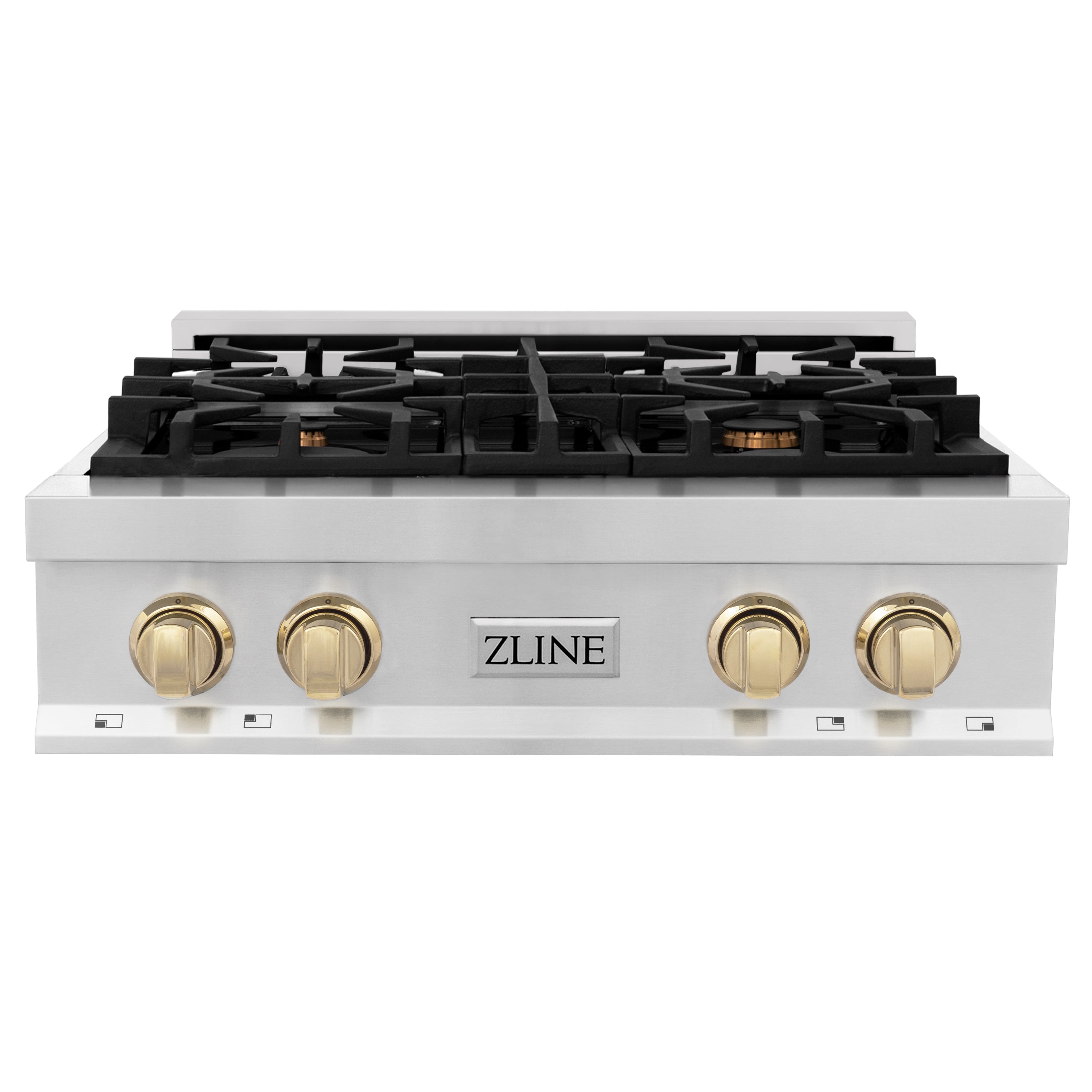 ZLINE Autograph Edition 30 in. Classic Gas Rangetop with 4 Burners and Porcelain Cooktop in Stainless Steel with Polished Gold Accents (RTZ-30-G)