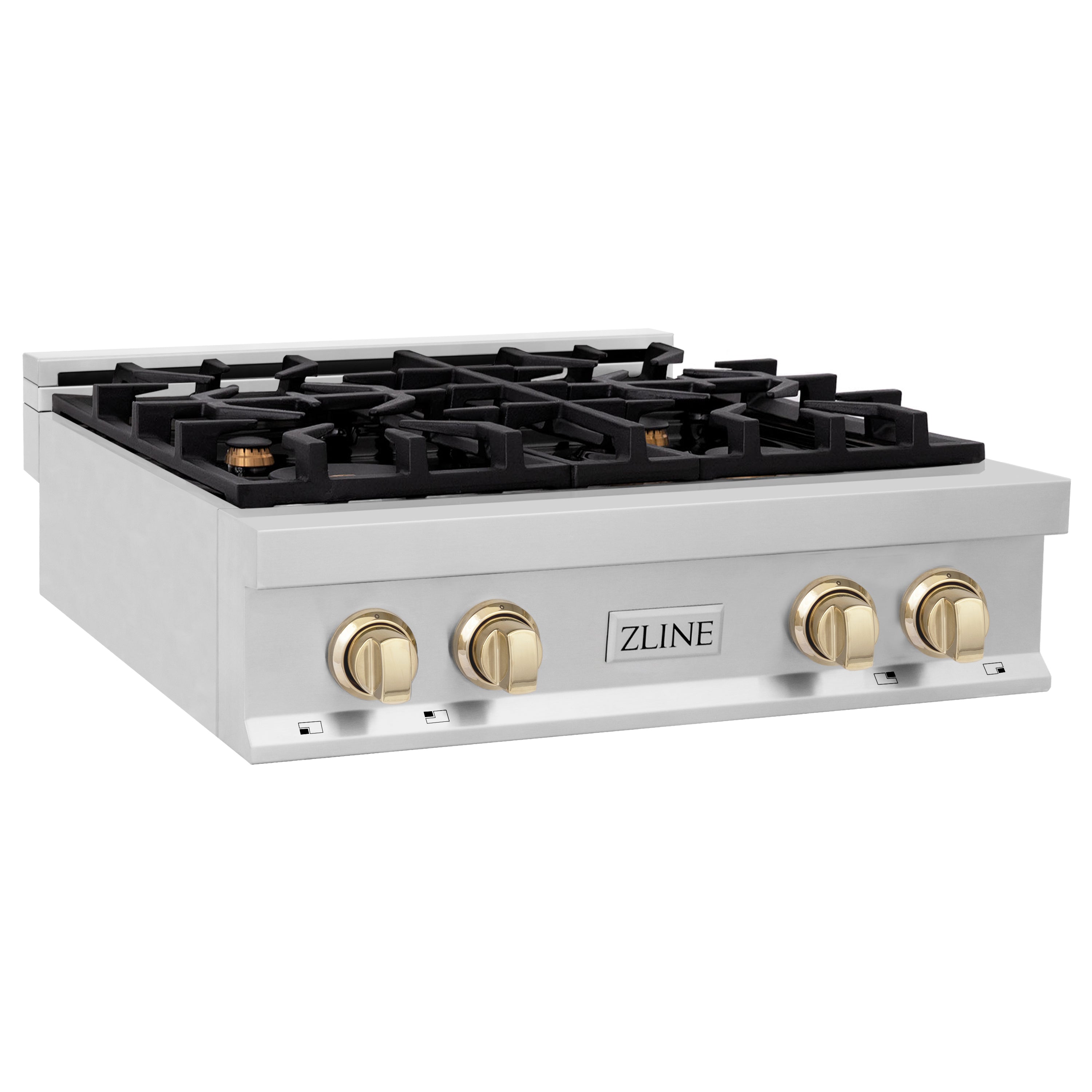 ZLINE Autograph Edition 30 in. Classic Gas Rangetop with 4 Burners and Porcelain Cooktop in Stainless Steel with Polished Gold Accents (RTZ-30-G)