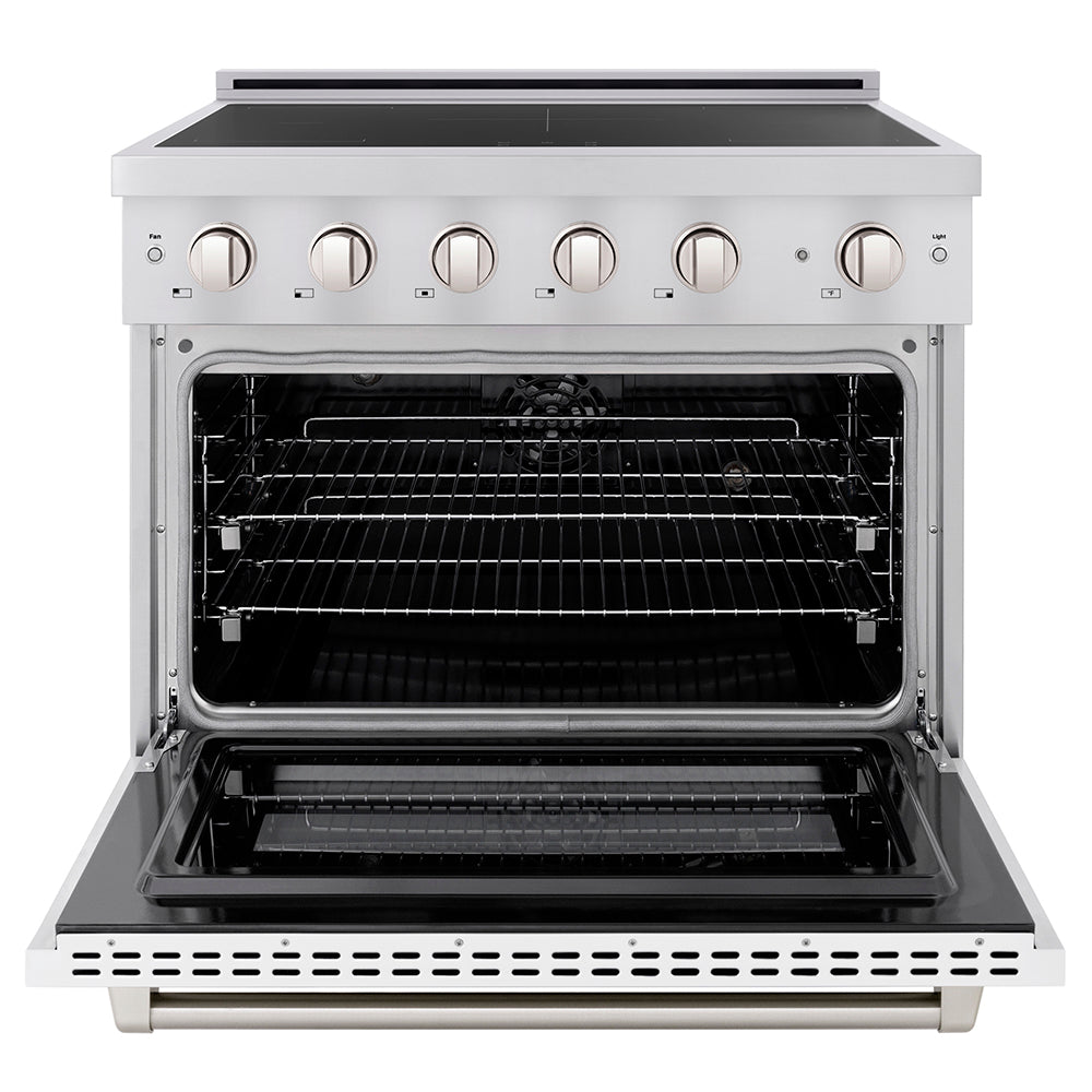 ZLINE 36 in. 5.2 cu. ft. Paramount Induction Range with 5 Element Cooktop and Electric Convection Oven in Satin Stainless Steel with White Matte Door (SINRS-WM-36)