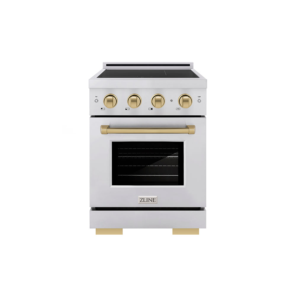 ZLINE Autograph Edition 24 in. 3.2 cu. ft. Paramount Induction Range with 3 Element Cooktop and Electric Convection Oven in Stainless Steel with Matte Black Accents (SINRZ-24-MB)