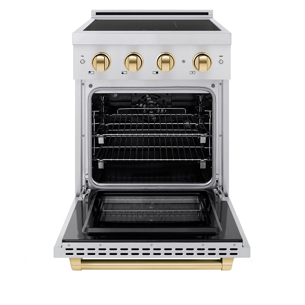 ZLINE Autograph Edition 24 in. 3.2 cu. ft. Paramount Induction Range with 3 Element Cooktop and Electric Convection Oven in Stainless Steel with Matte Black Accents (SINRZ-24-MB)
