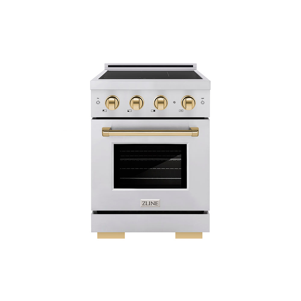 ZLINE Autograph Edition 24 in. 3.2 cu. ft. Paramount Induction Range with 3 Element Cooktop and Electric Convection Oven in Stainless Steel with Matte Black Accents (SINRZ-24-MB)