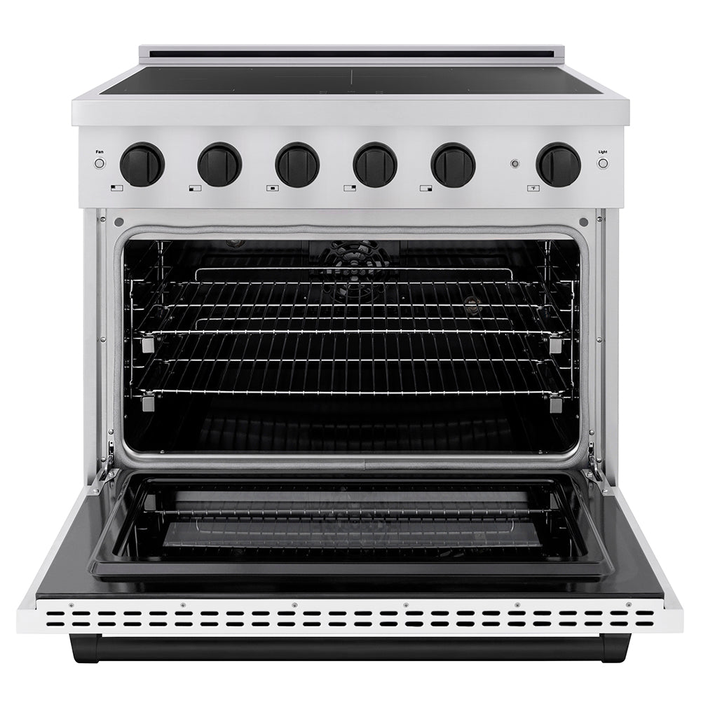 ZLINE Autograph Edition 36 in. 5.2 cu. ft. Paramount Induction Range with 5 Element Cooktop and Electric Convection Oven in Stainless Steel with White Matte Door and Matte Black Accents (SINRZ-WM-36-MB)