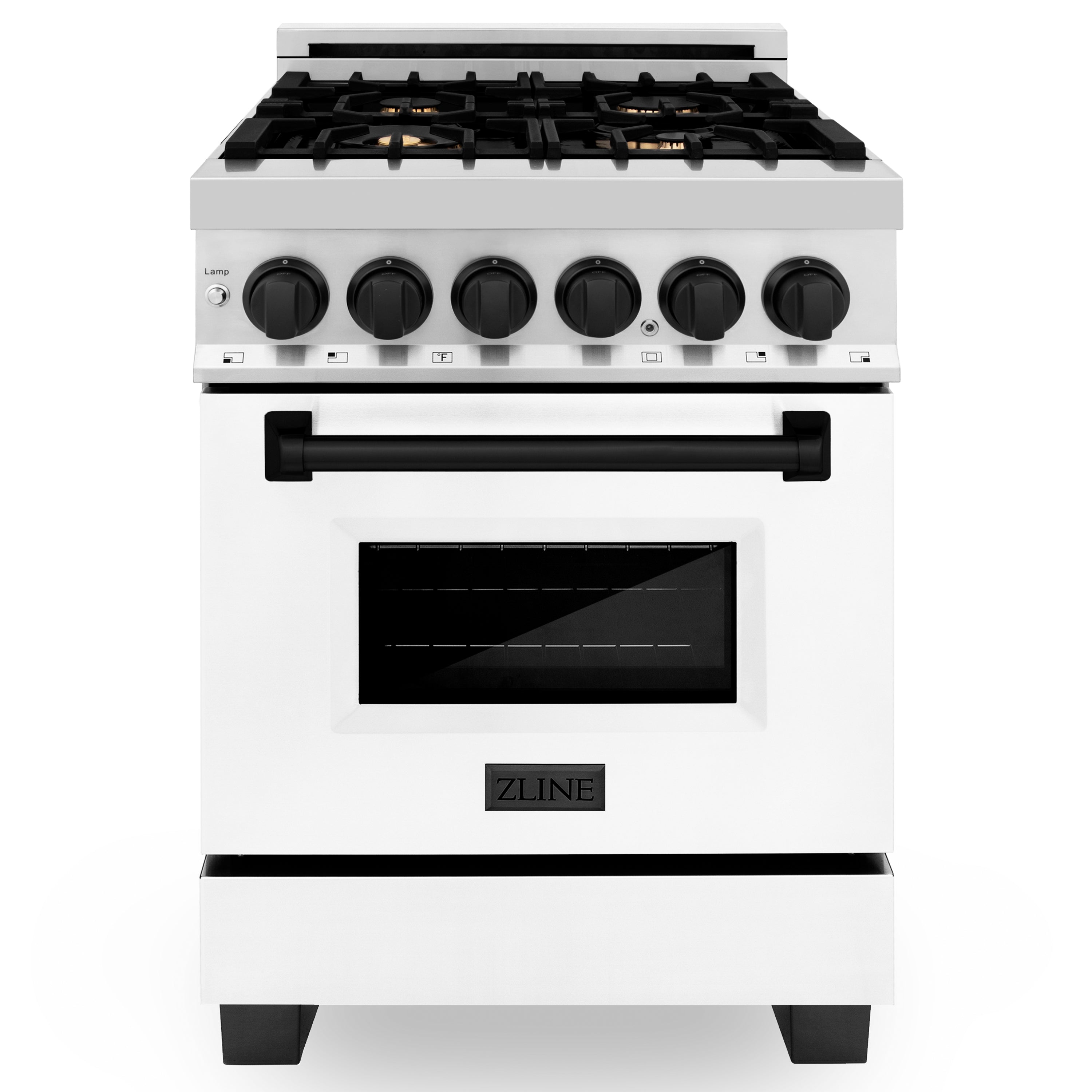 ZLINE Autograph Edition 24 in. 2.8 cu. ft. Legacy Dual Fuel Range with 4 Burner Gas Cooktop and Electric Convection Oven in Stainless Steel and Champagne Bronze Accents (RAZ-24-CB)