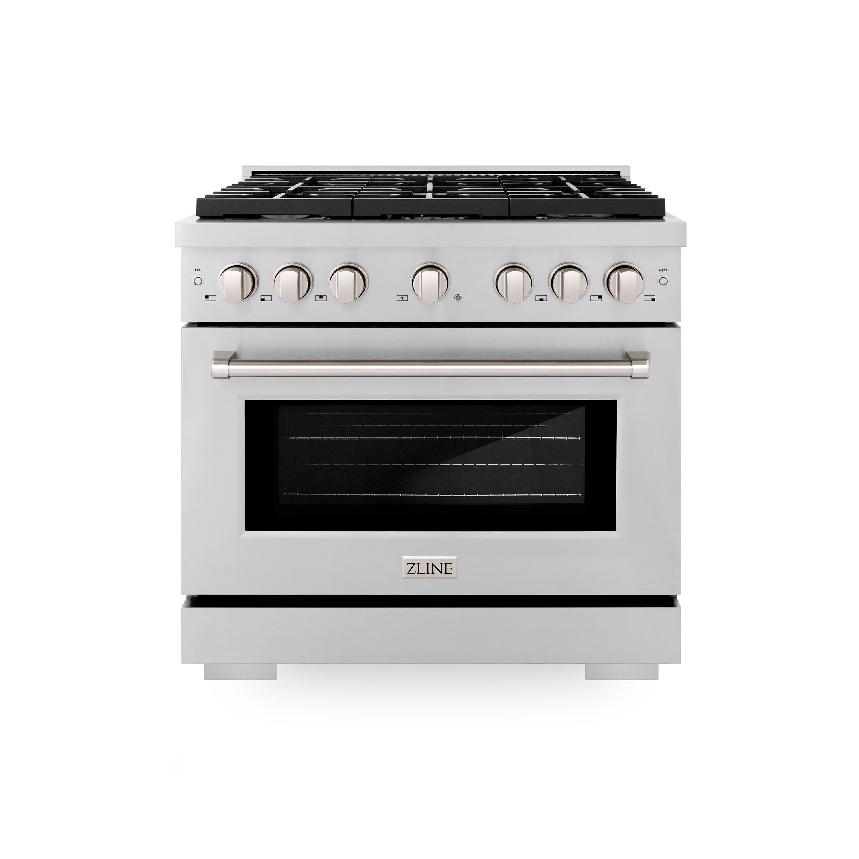 ZLINE 36 in. 5.2 cu. ft. Paramount Dual Fuel Range with 6 Burner Gas Cooktop and Electric Convection Oven in Stainless Steel with Black Matte Door (SDR-BLM-36)