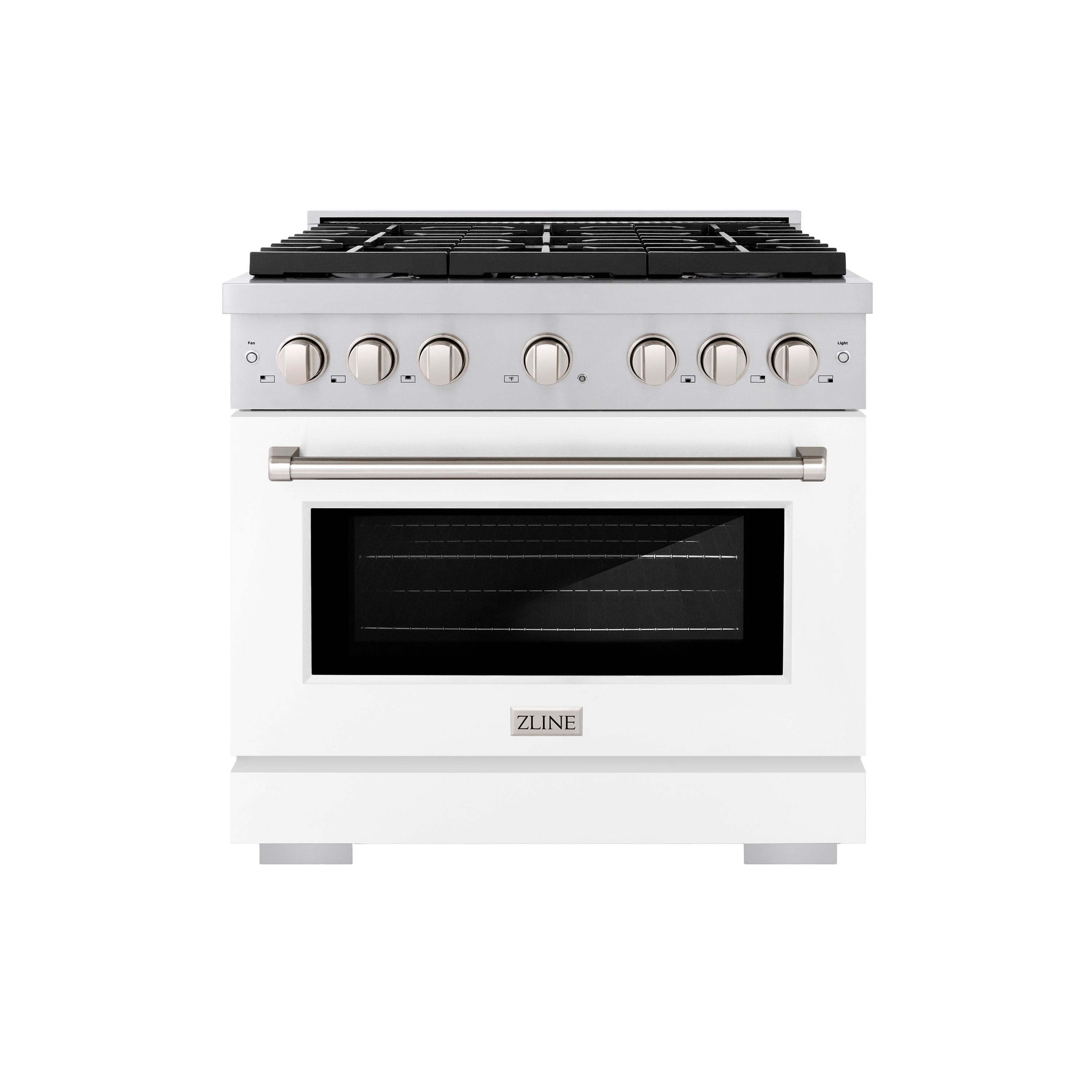 ZLINE 36 in. 5.2 cu. ft. Paramount Dual Fuel Range with 6 Burner Gas Cooktop and Electric Convection Oven in Stainless Steel with Black Matte Door (SDR-BLM-36)