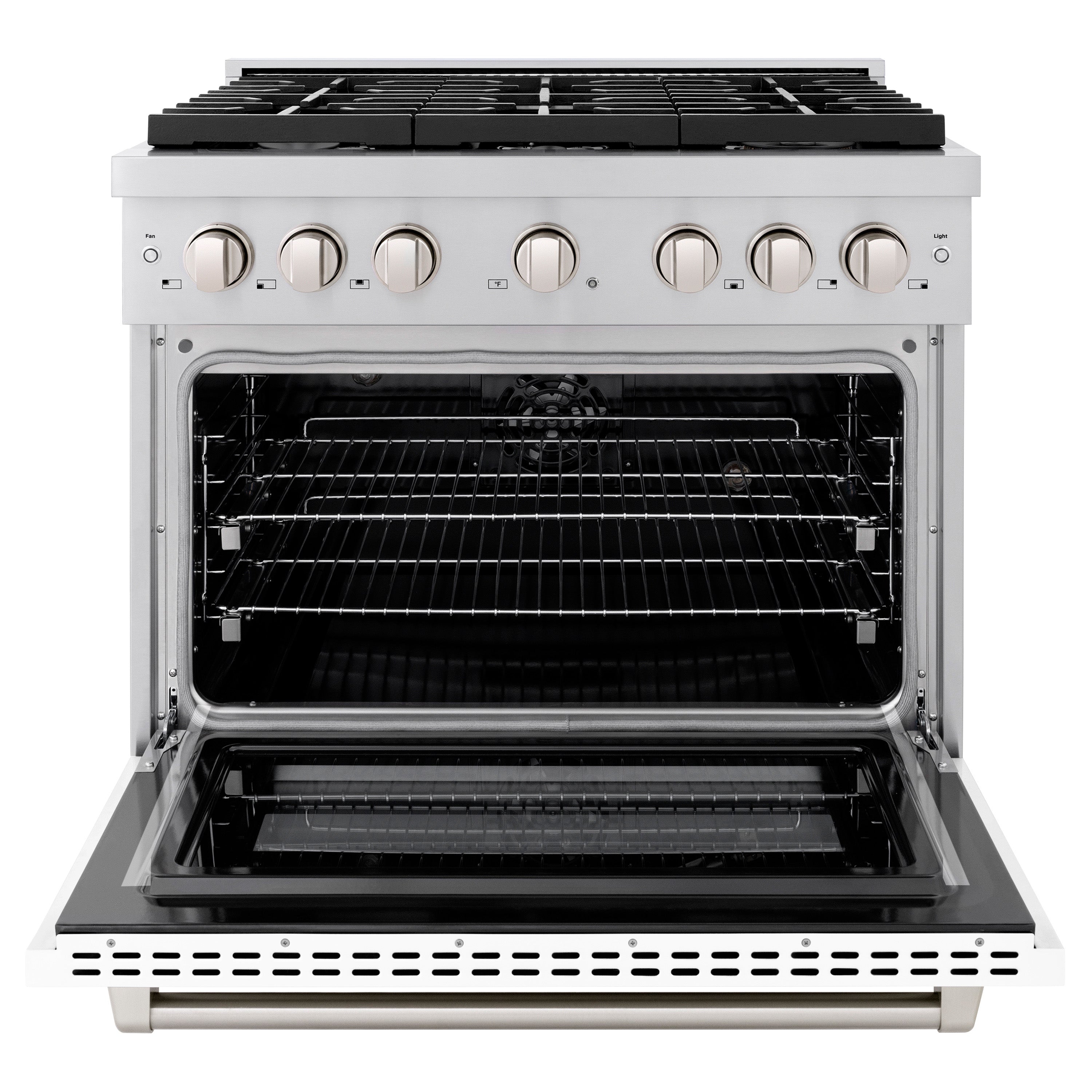 ZLINE 36 in. 5.2 cu. ft. Paramount Dual Fuel Range with 6 Burner Gas Cooktop and Electric Convection Oven in Stainless Steel with Black Matte Door (SDR-BLM-36)