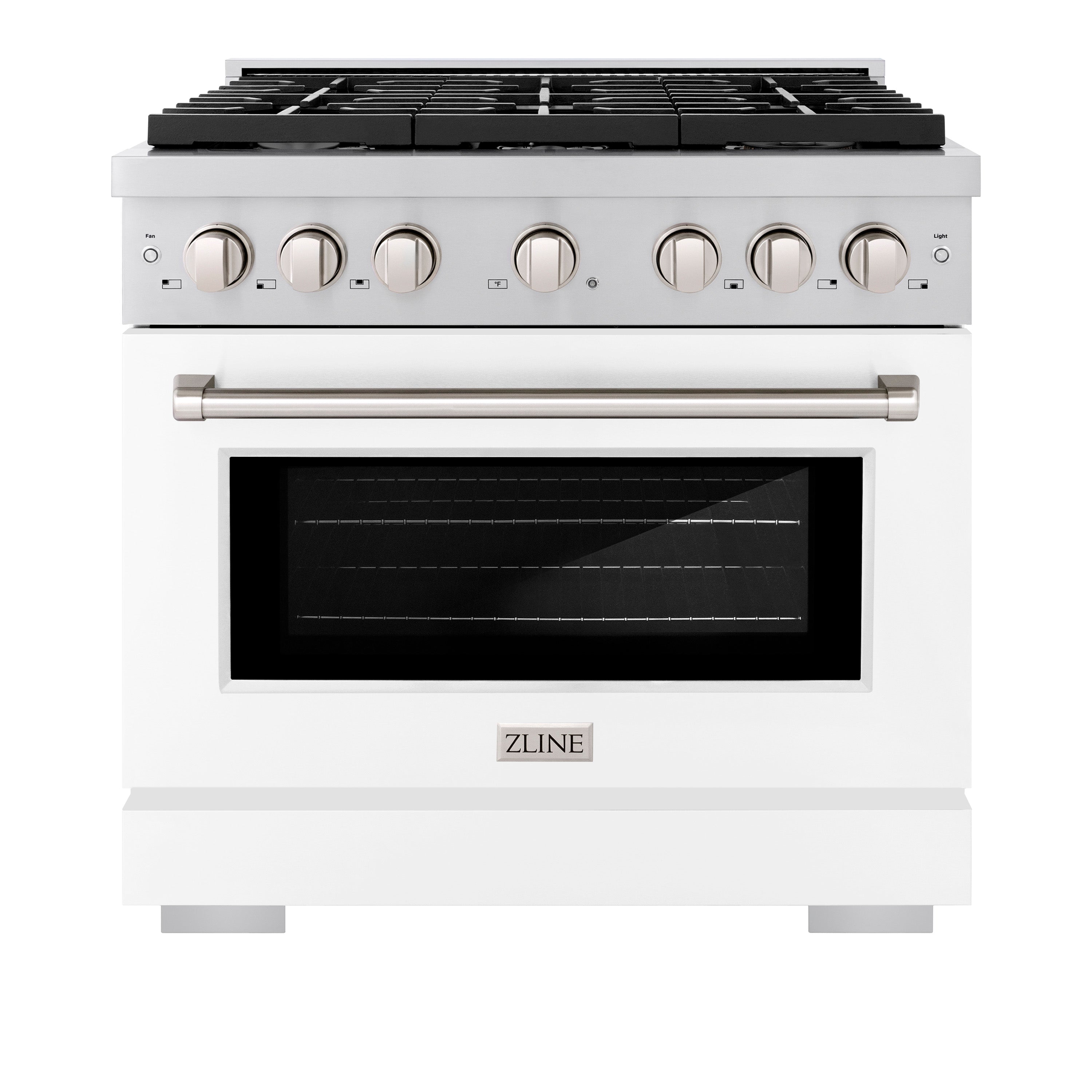 ZLINE 36 in. 5.2 cu. ft. Paramount Dual Fuel Range with 6 Burner Gas Cooktop and Electric Convection Oven in Stainless Steel with Black Matte Door (SDR-BLM-36)