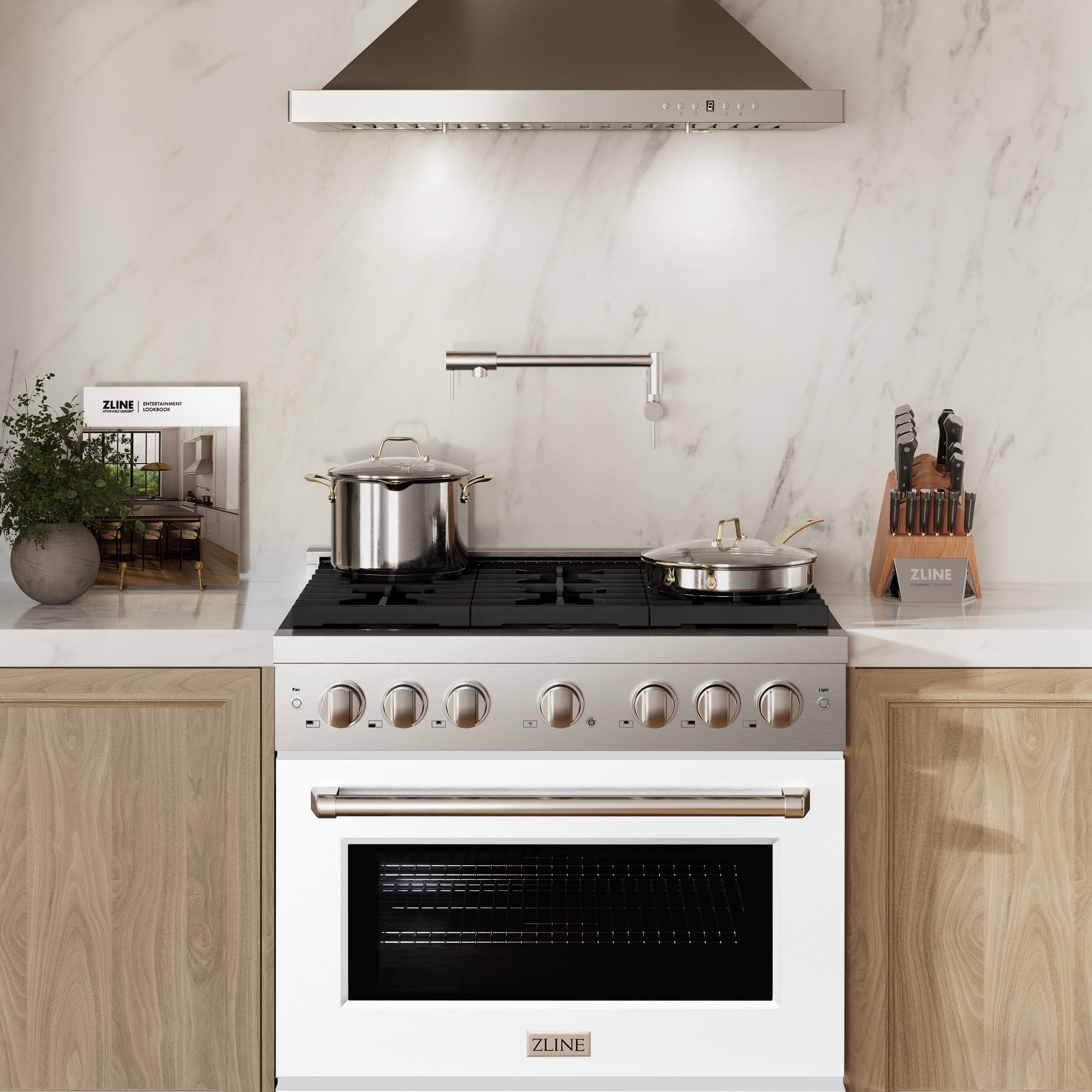 ZLINE 36 in. 5.2 cu. ft. Paramount Dual Fuel Range with 6 Burner Gas Cooktop and Electric Convection Oven in Stainless Steel with Black Matte Door (SDR-BLM-36)