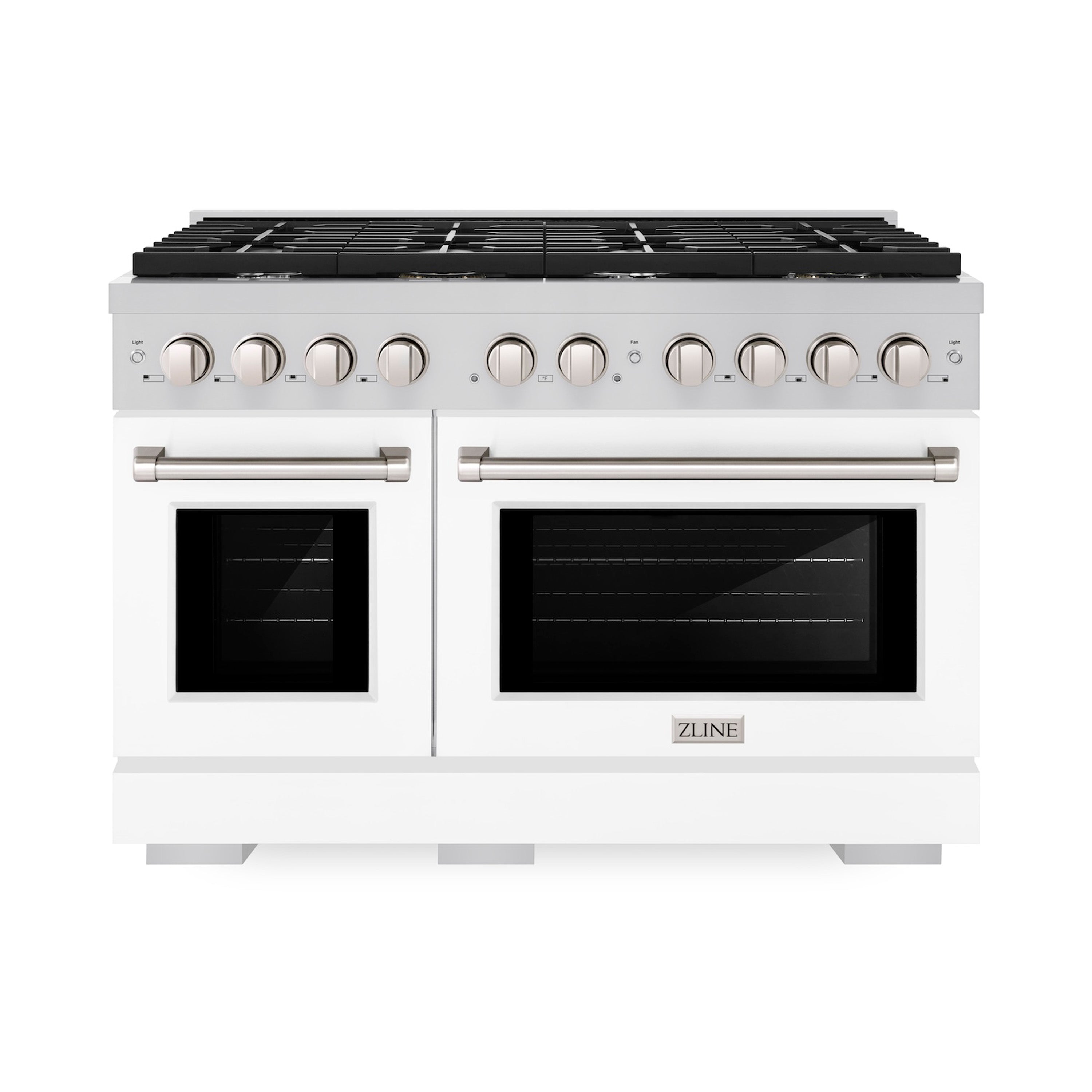 ZLINE 48 in. 6.7 cu. ft. Paramount Double Oven Dual Fuel Range with 8 Burner Gas Cooktop in Stainless Steel with Black Matte Doors (SDR-BLM-48)