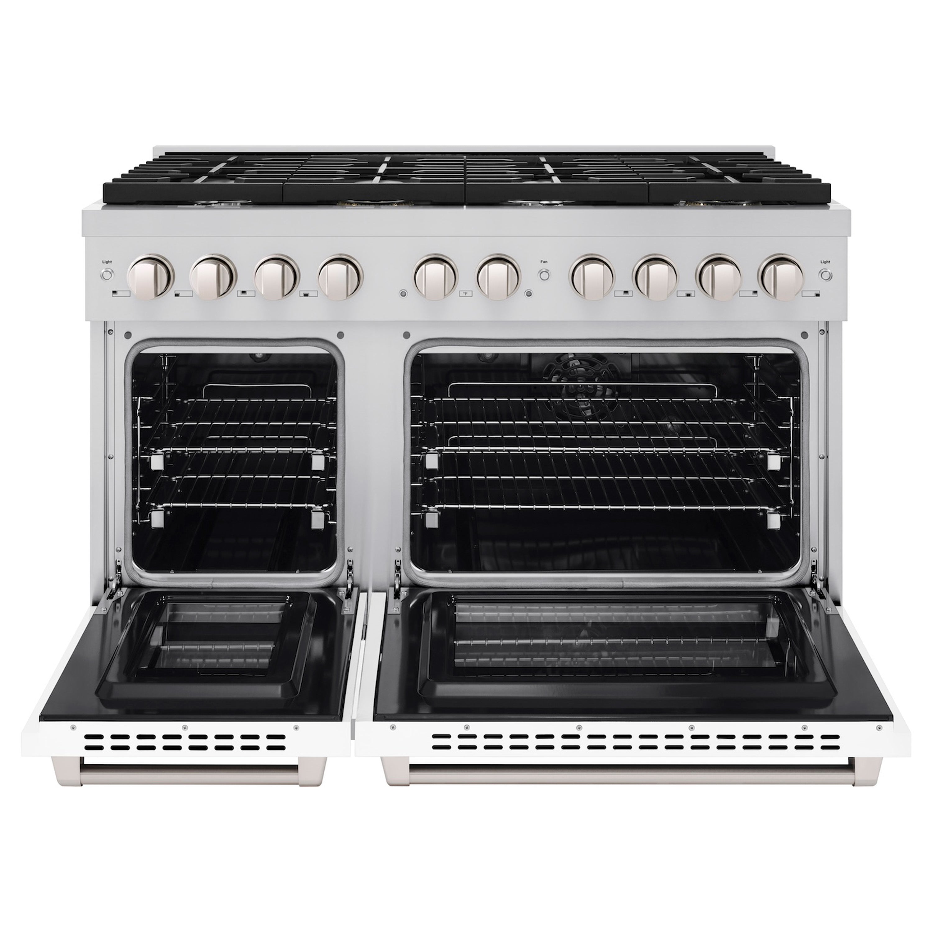 ZLINE 48 in. 6.7 cu. ft. Paramount Double Oven Dual Fuel Range with 8 Burner Gas Cooktop in Stainless Steel with Black Matte Doors (SDR-BLM-48)