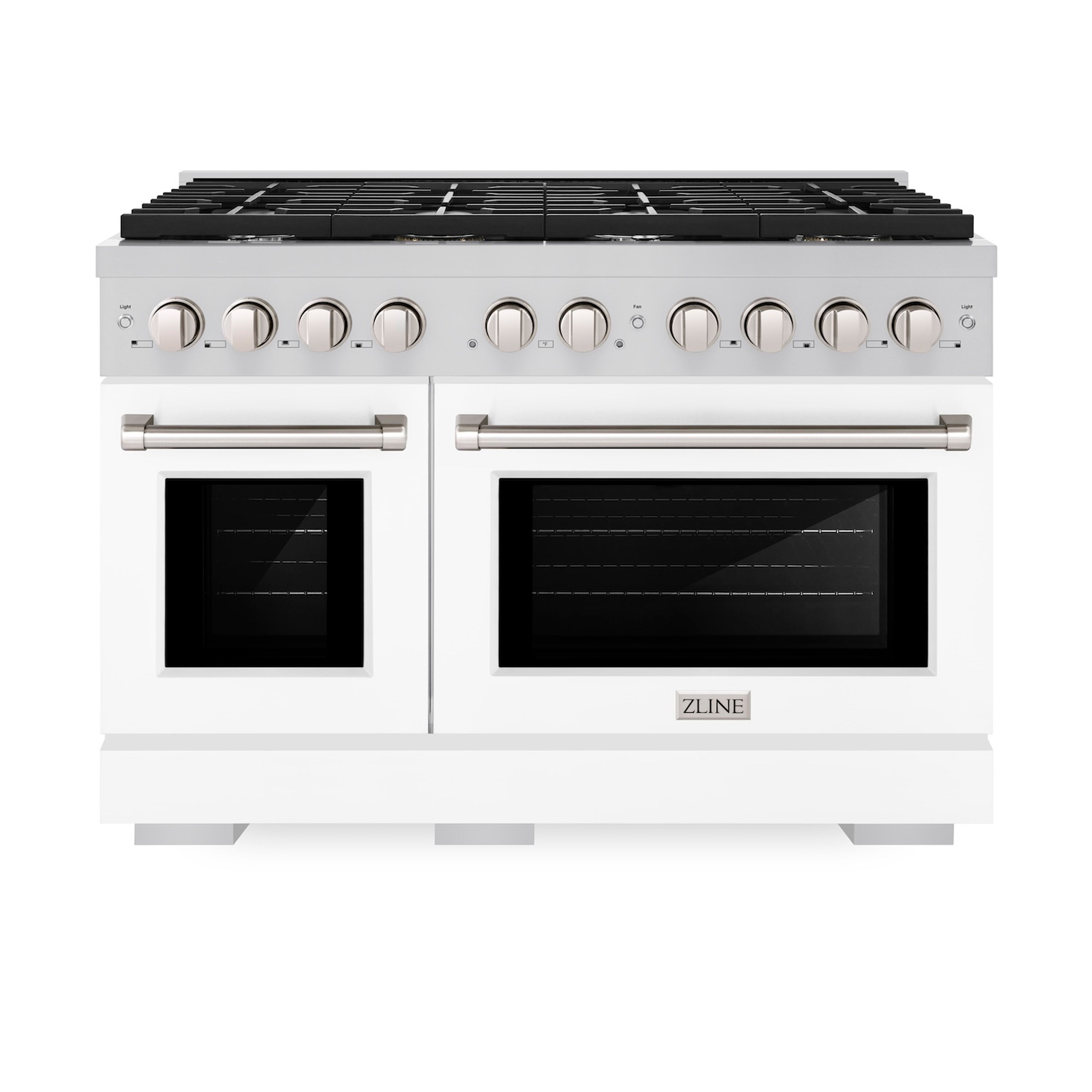 ZLINE 48 in. 6.7 cu. ft. Paramount Double Oven Dual Fuel Range with 8 Burner Gas Cooktop in Stainless Steel with Black Matte Doors (SDR-BLM-48)