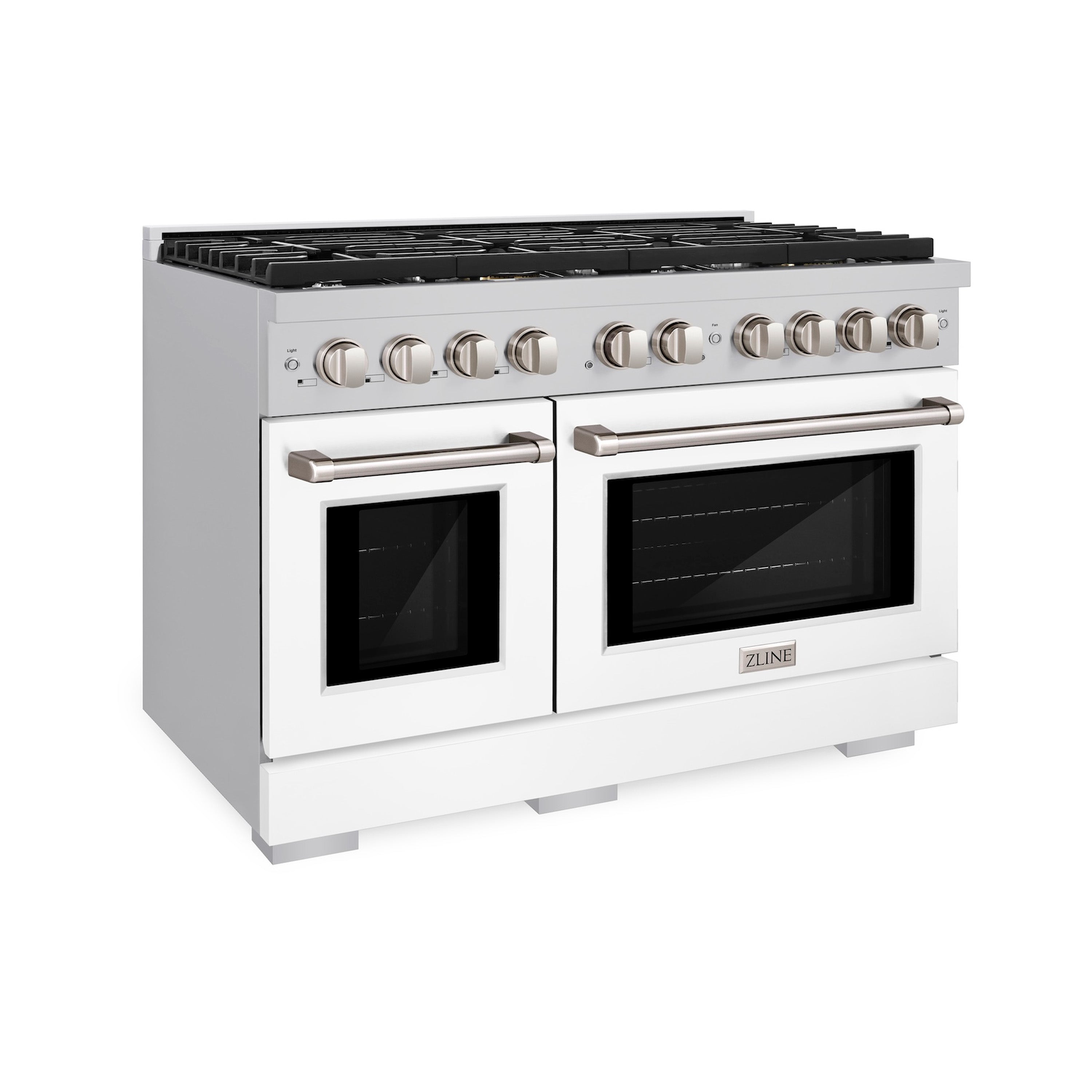 ZLINE 48 in. 6.7 cu. ft. Paramount Double Oven Dual Fuel Range with 8 Burner Gas Cooktop in Stainless Steel with Black Matte Doors (SDR-BLM-48)