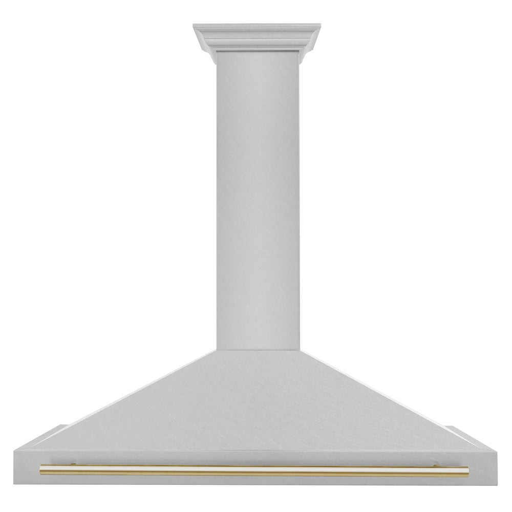 ZLINE Autograph Edition 48 in. Convertible Satin Stainless Steel Wall Mount Range Hood with Polished Gold Handle (KB4SNZ-48-G)