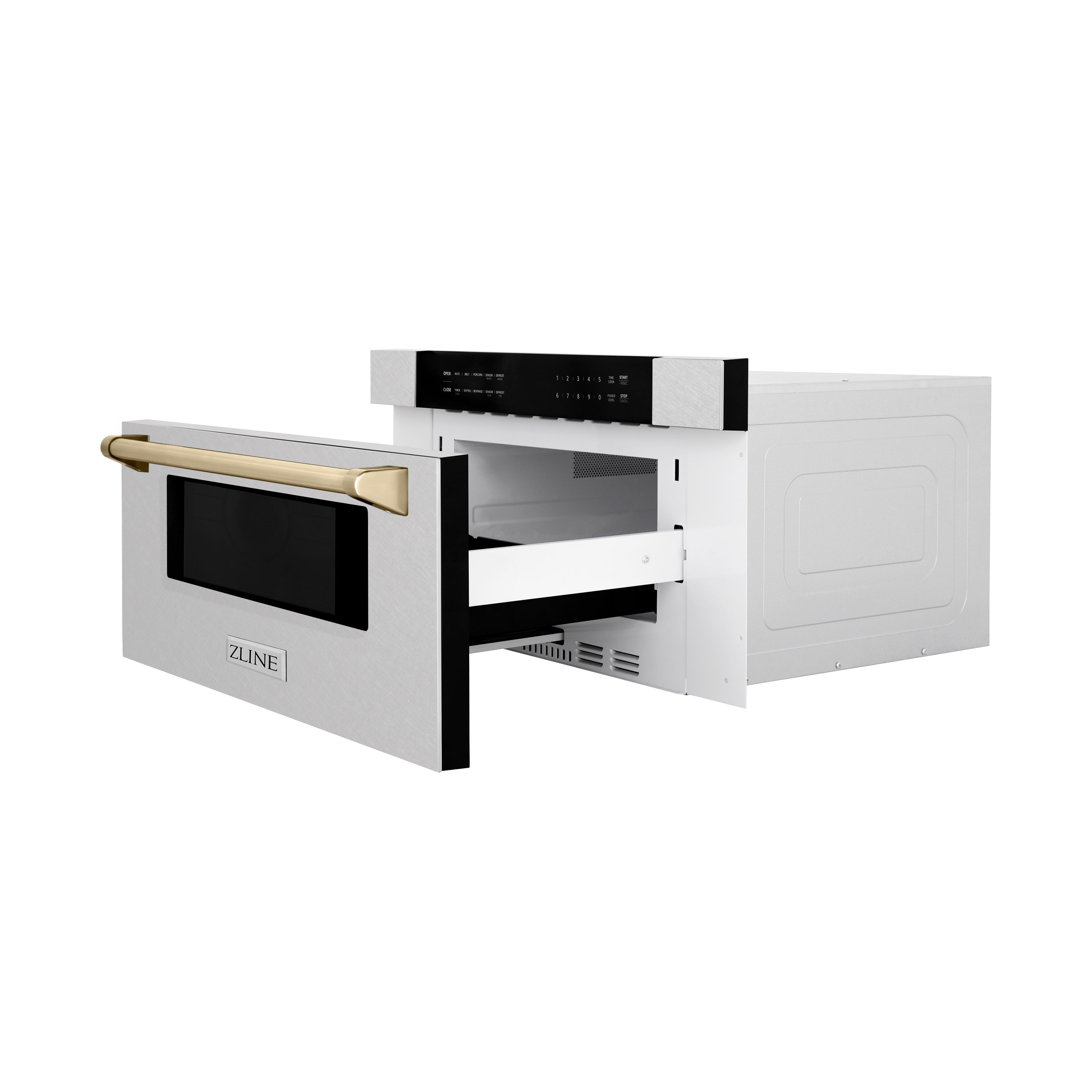 ZLINE Autograph Edition 30" 1.2 cu. ft. Built-In Microwave Drawer in Fingerprint Resistant Stainless Steel with Polished Gold Accents
