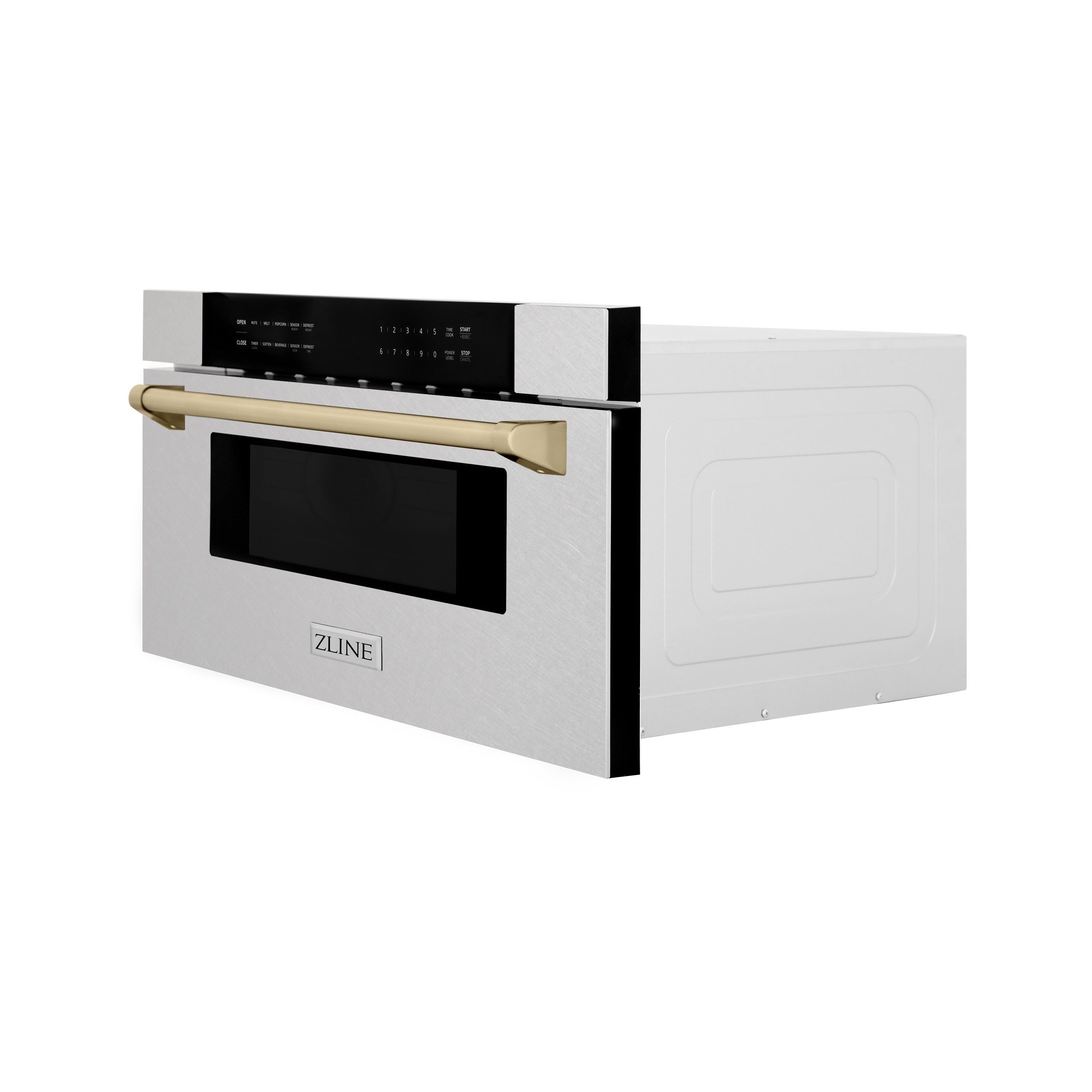 ZLINE Autograph Edition 30" 1.2 cu. ft. Built-In Microwave Drawer in Fingerprint Resistant Stainless Steel with Polished Gold Accents
