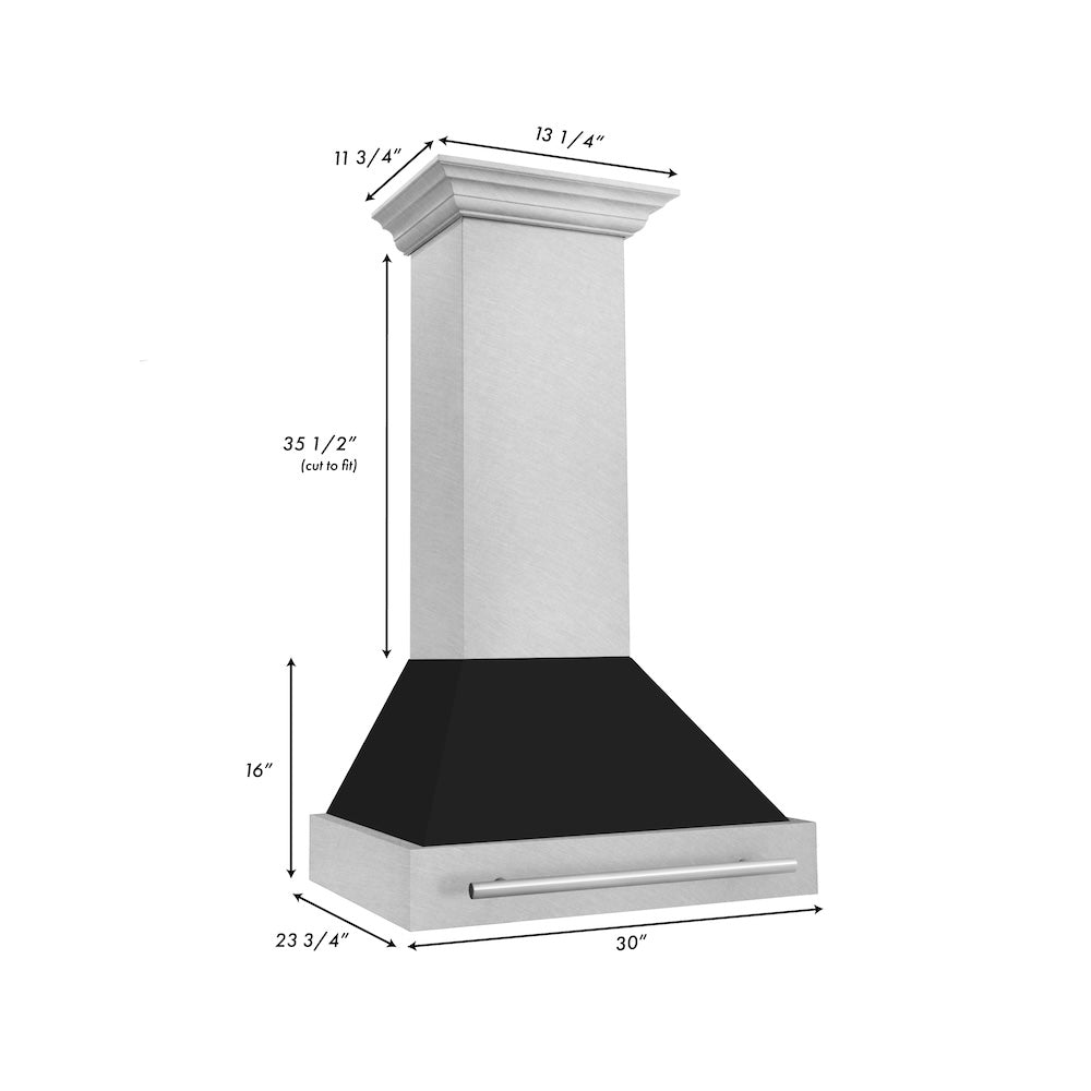 ZLINE 30" Fingerprint Resistant Stainless Steel Range Hood with Black Matte Shell (8654SNX-BLM-30)