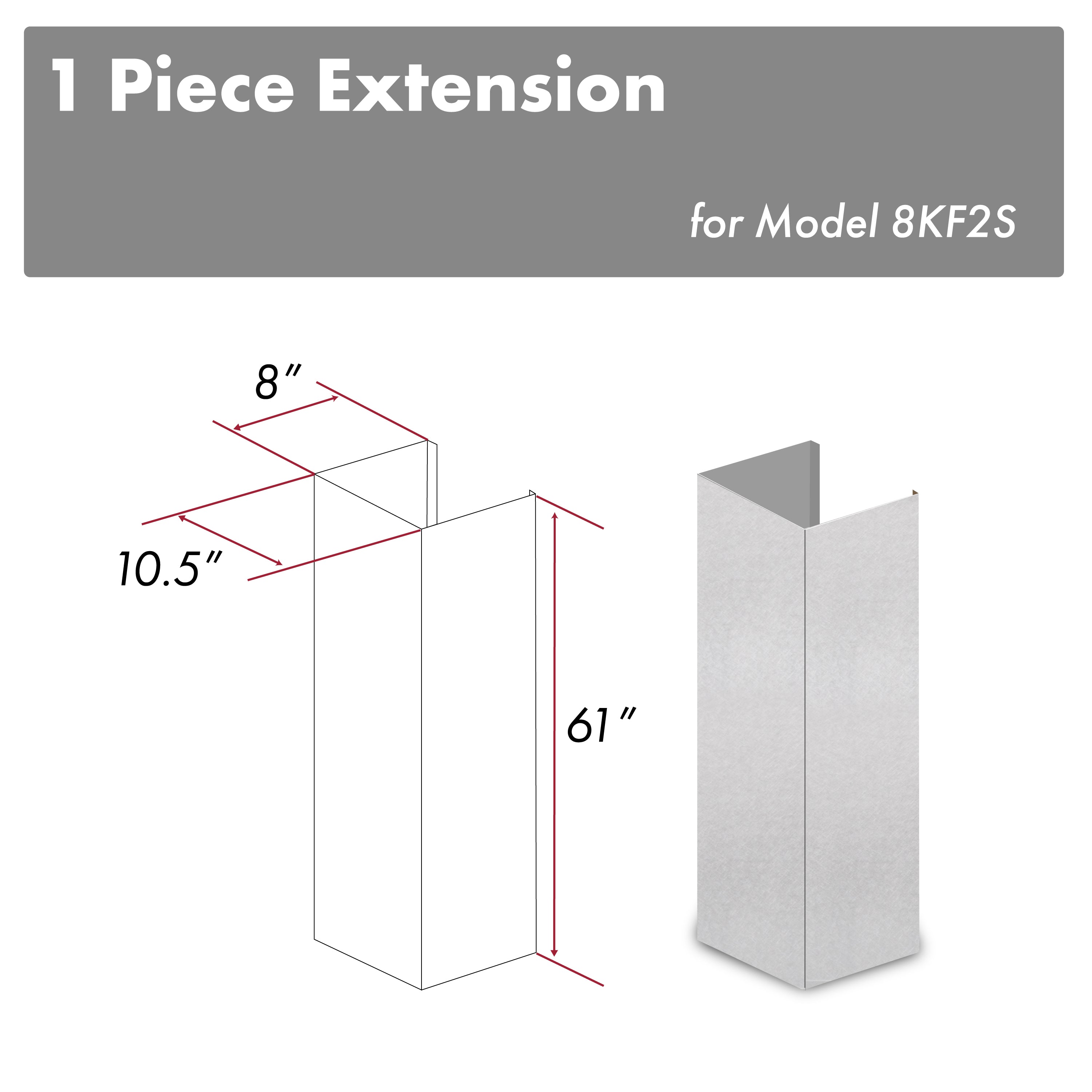 ZLINE 61 in. Satin Stainless Steel Chimney Extension for Ceilings up to 12.5 ft. (8KF2S-E)