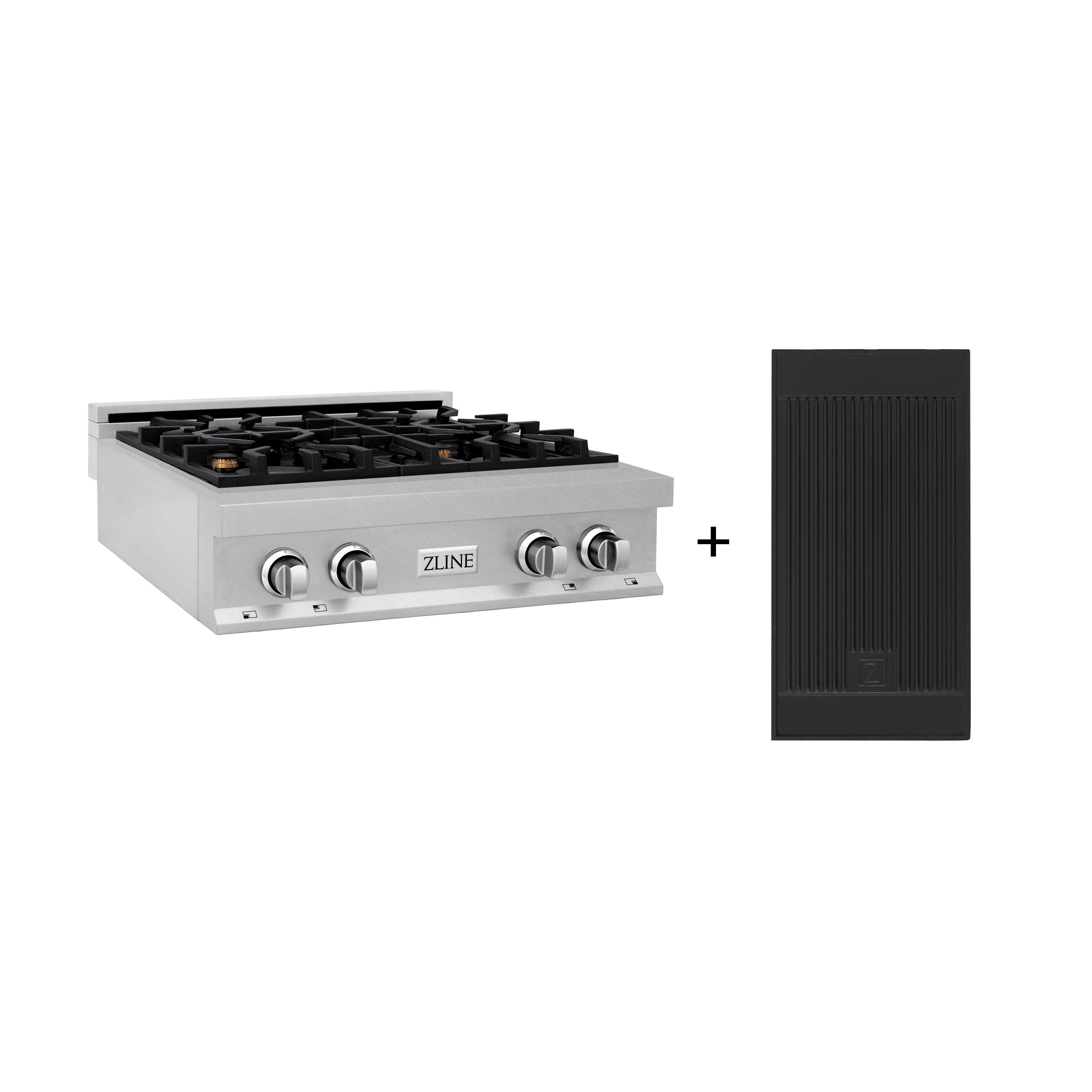 ZLINE 30 in. Legacy Gas Rangetop with 4 Brass Burners and Porcelain Cooktop in Satin Stainless Steel with Griddle (RTS-BR-GR-30)