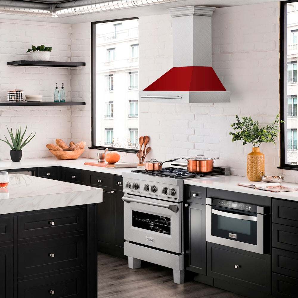 ZLINE 30" Fingerprint Resistant Stainless Steel Range Hood with Red Gloss Shell (8654SNX-RG30)