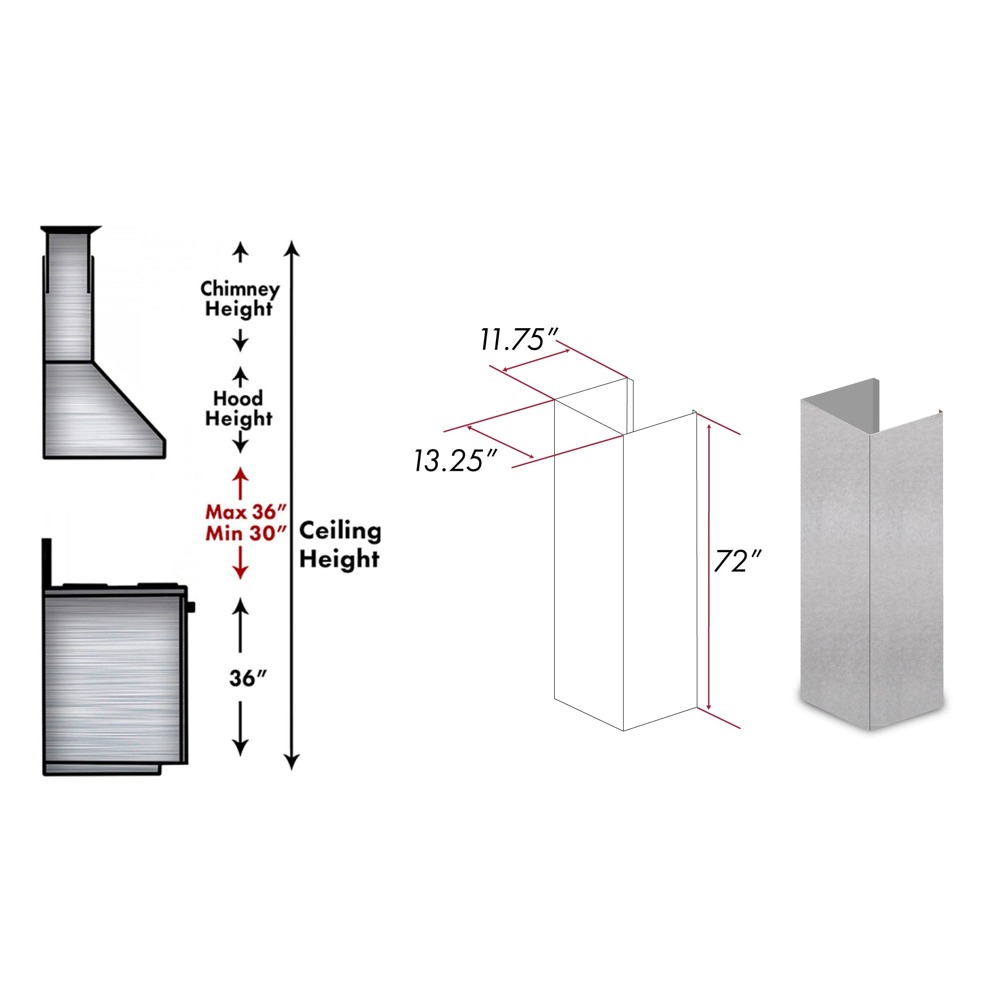 ZLINE 72 in. Satin Stainless Steel Extended Chimney and Crown (8654-E)