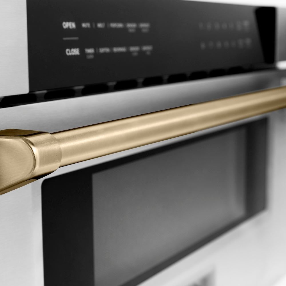 ZLINE Autograph Edition 30" 1.2 cu. ft. Built-In Microwave Drawer in Stainless Steel with Polished Gold Accents